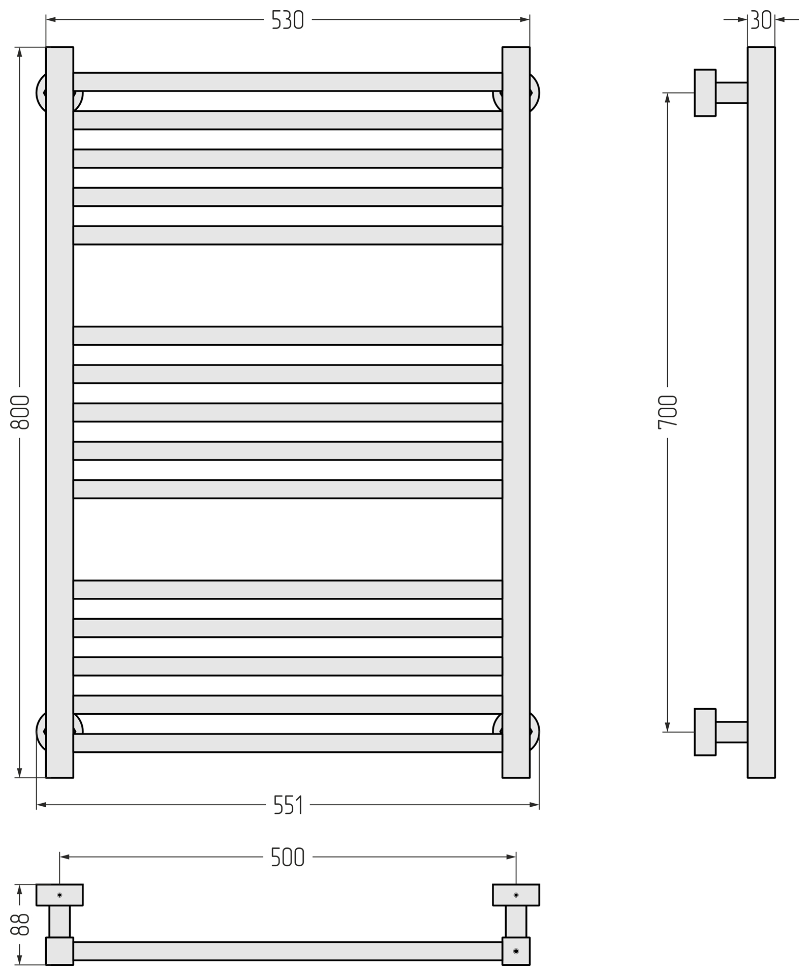 Водяные полотенцесушители Сунержа DESIGN ДР МОДУС PRO 800х500 (Сатин)