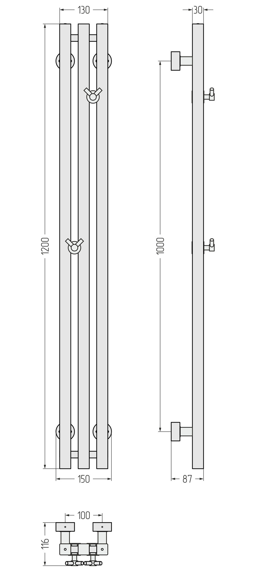 Водяные полотенцесушители Сунержа DESIGN ДР ВЕРДИКТ PRO 1200х100 (Золото)