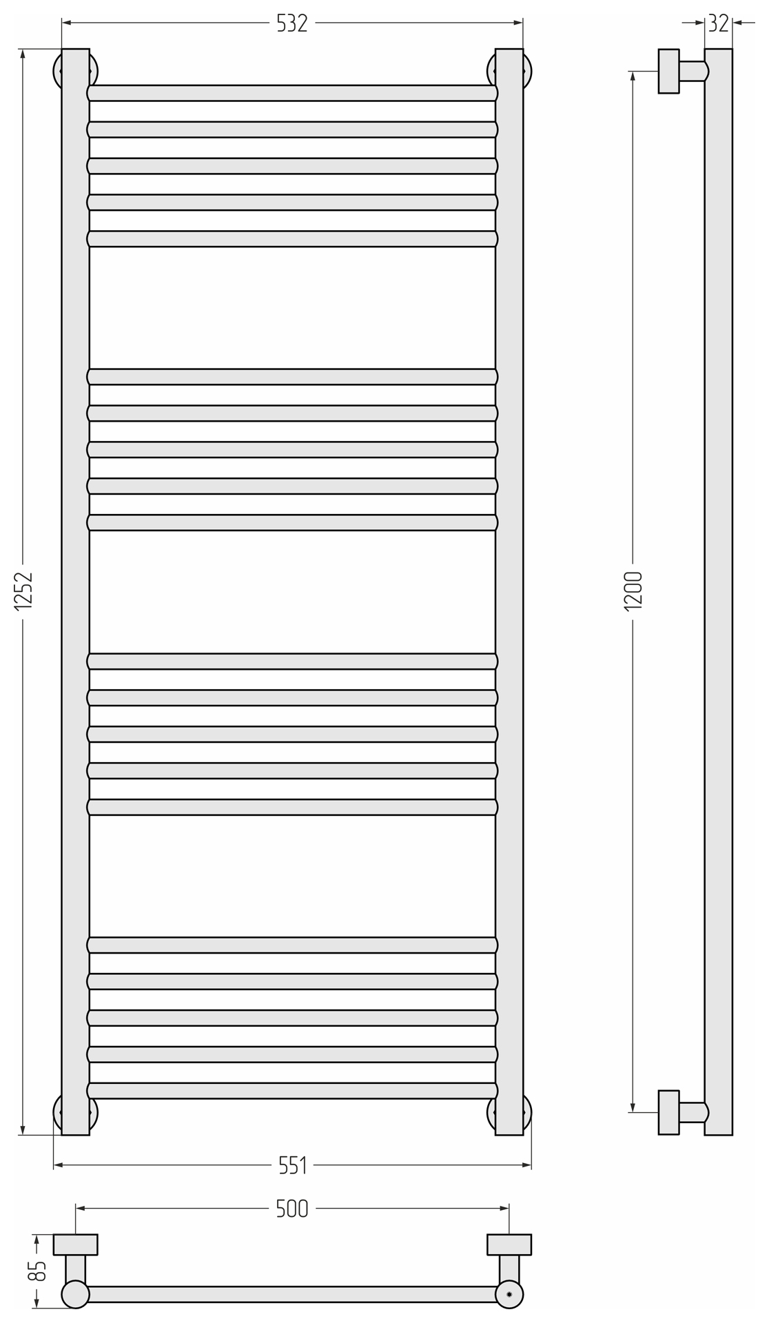Водяные полотенцесушители Сунержа DESIGN ДР Богема PRO 1200х500 (Матовый белый)