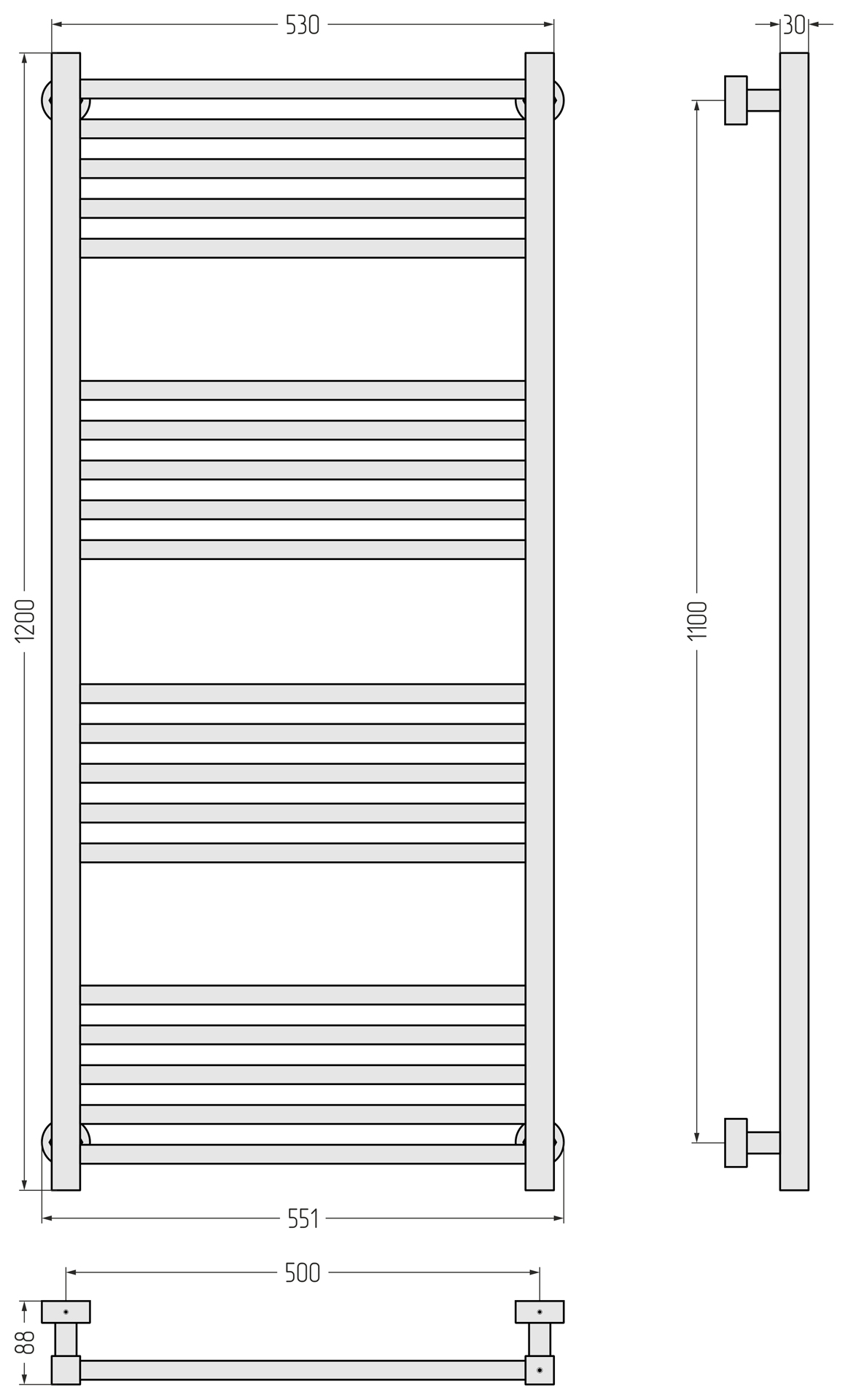 Водяные полотенцесушители Сунержа DESIGN ДР МОДУС PRO 1200х500 (Состаренная латунь)