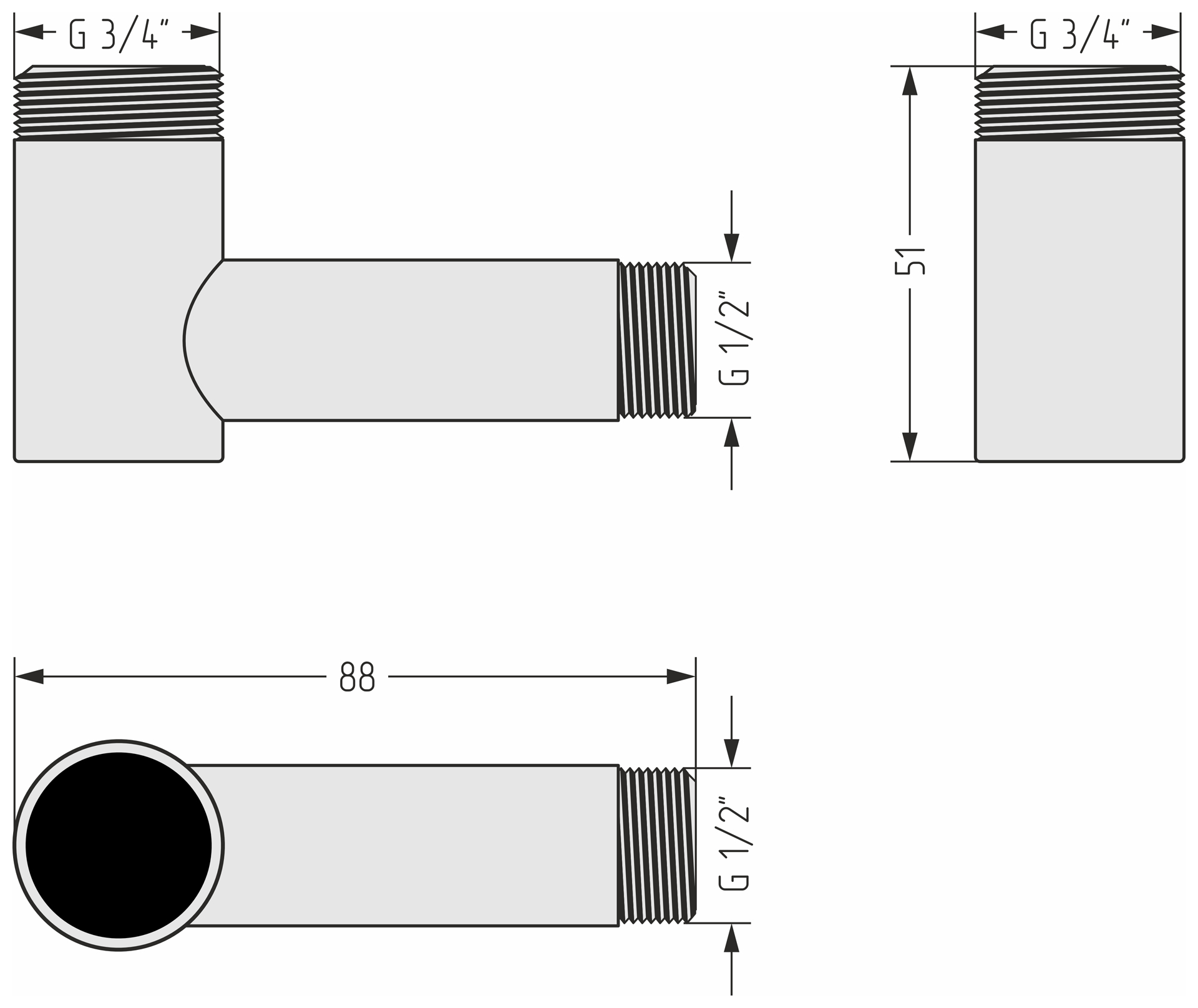 Комплектующие Стилье LIGHT Уголок переходной G 3/4" НР х G 1/2" НР (Чёрный)
