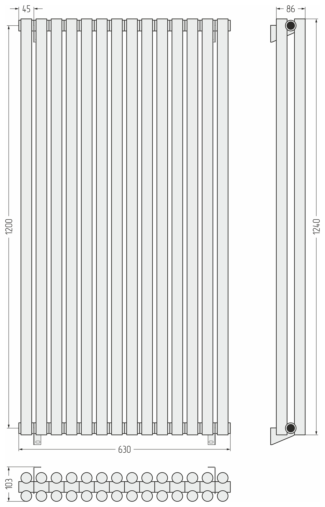 Радиаторы Сунержа DESIGN ДР ЭСТЕТ-11 н/ж 1200х630 / 14 сек (Матовый белый)