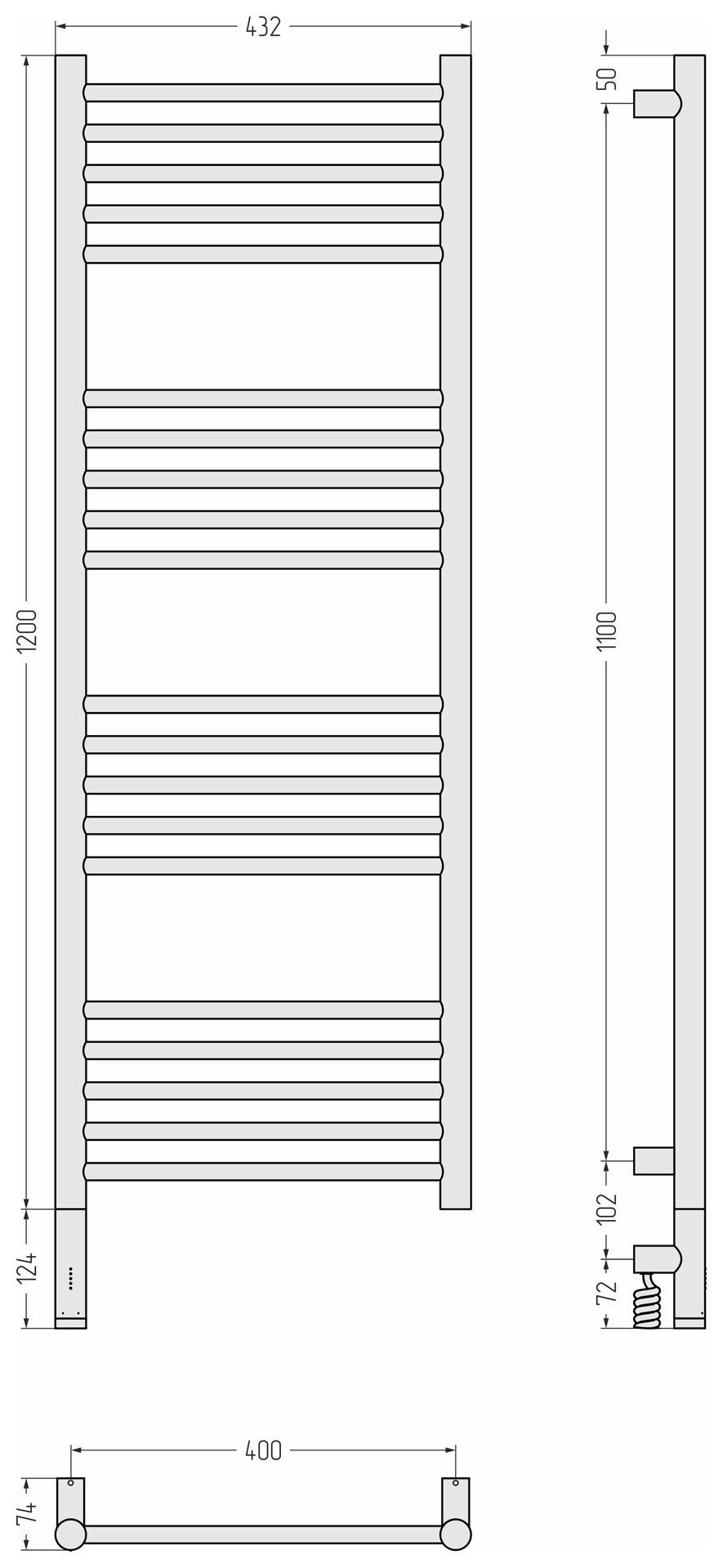 Электрические полотенцесушители Сунержа DESIGN РЭБ БОГЕМА 3.1 прямая 1200х400 МЭМ левый (Без покрытия)