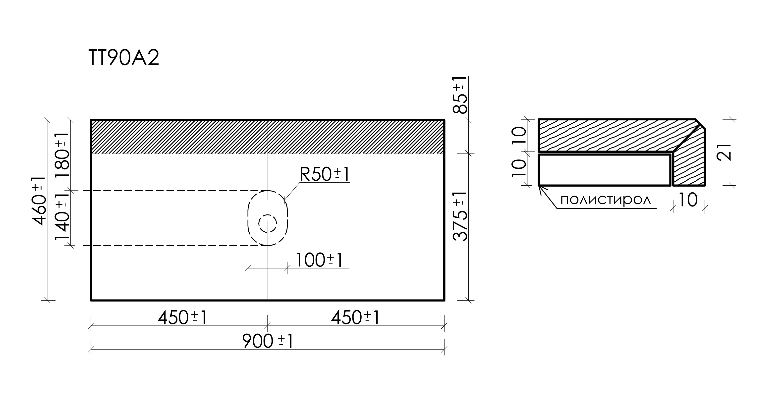 Столешница Sancos TT90A2 90x46 без отверстия под смеситель, креман (kreman)