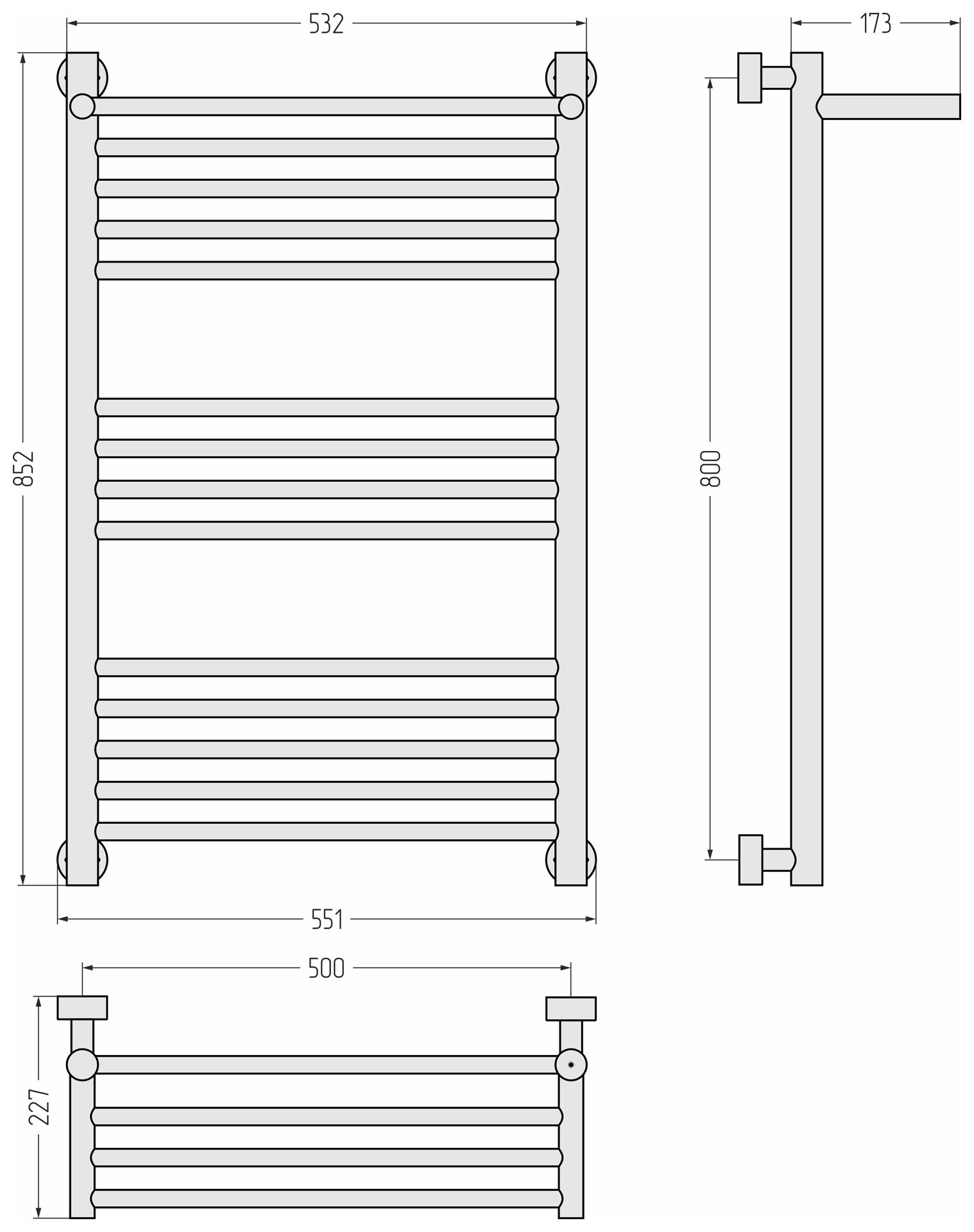 Водяные полотенцесушители Сунержа DESIGN ДР Богема 1П PRO 800х500 (Матовый чёрный)