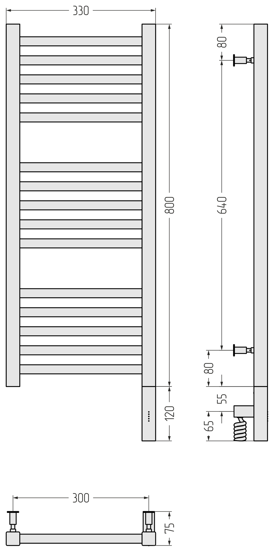 Электрические полотенцесушители Сунержа DESIGN РЭБ "МОДУС 3.0" 800х300 / МЭМ правый (Состаренная латунь)
