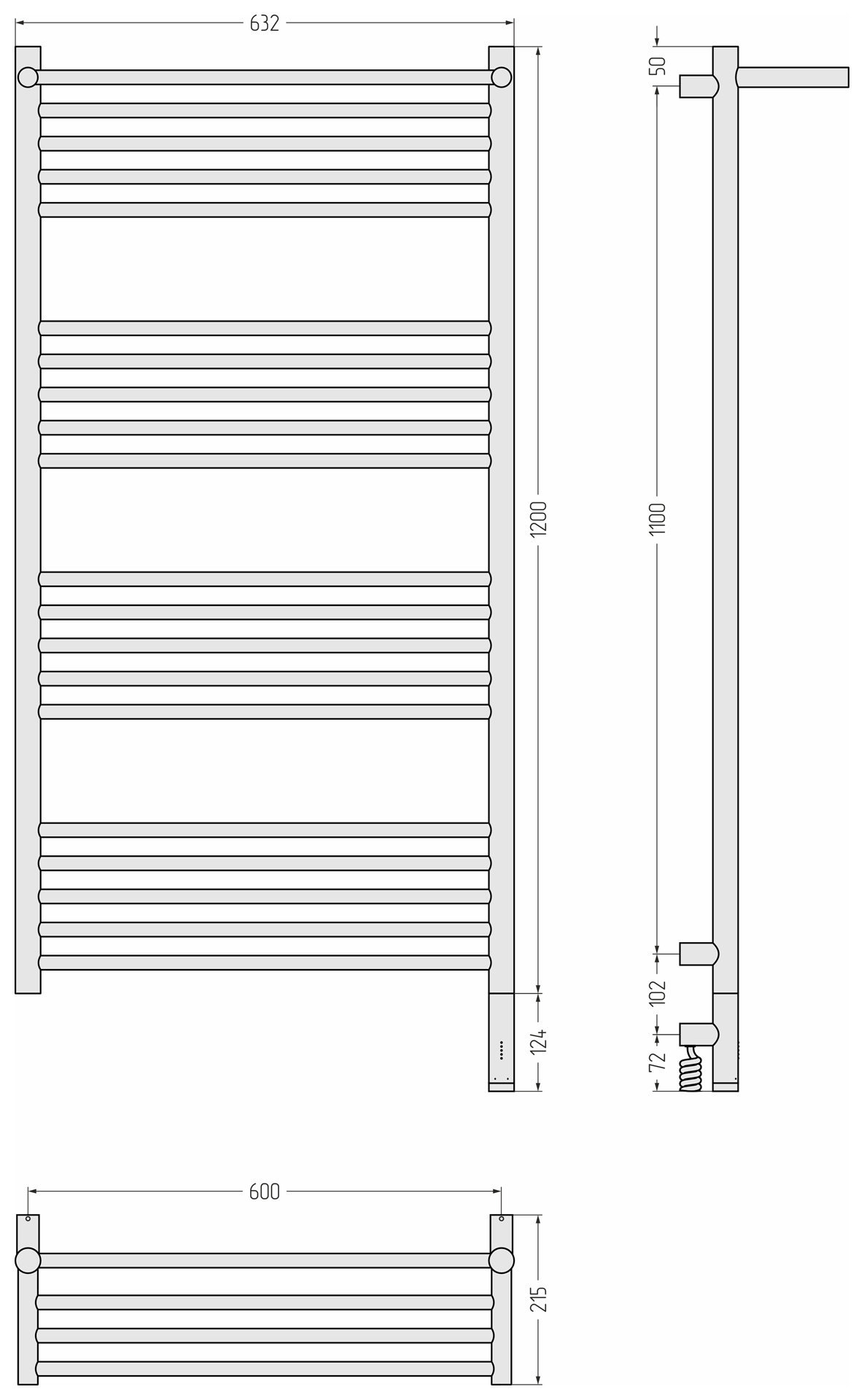 Электрические полотенцесушители Сунержа DESIGN РЭБ "БОГЕМА 3.1" 1П 1200х600 МЭМ правый (Золотой шёлк)