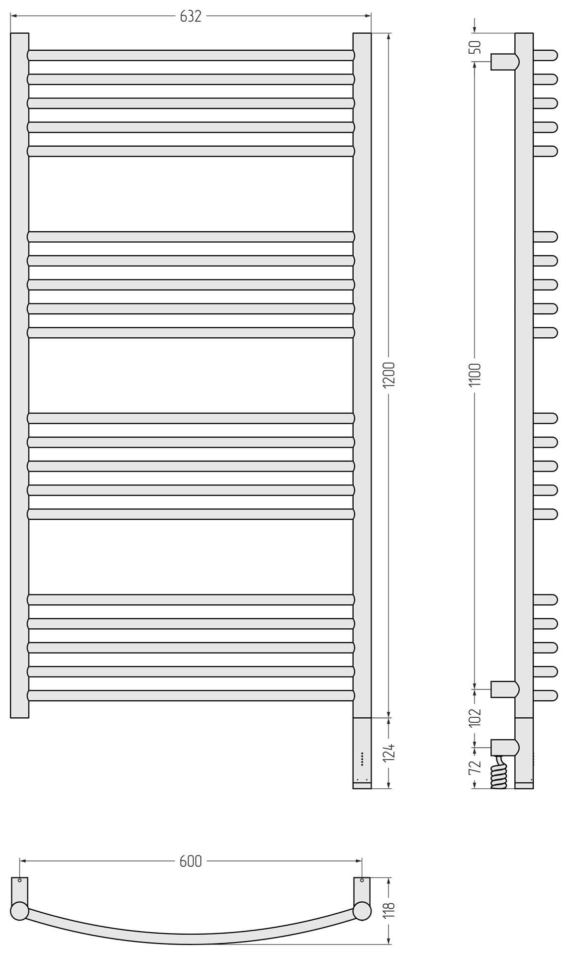 Электрические полотенцесушители Сунержа DESIGN РЭБ БОГЕМА 3.1 1200х600 МЭМ правый (Золото)