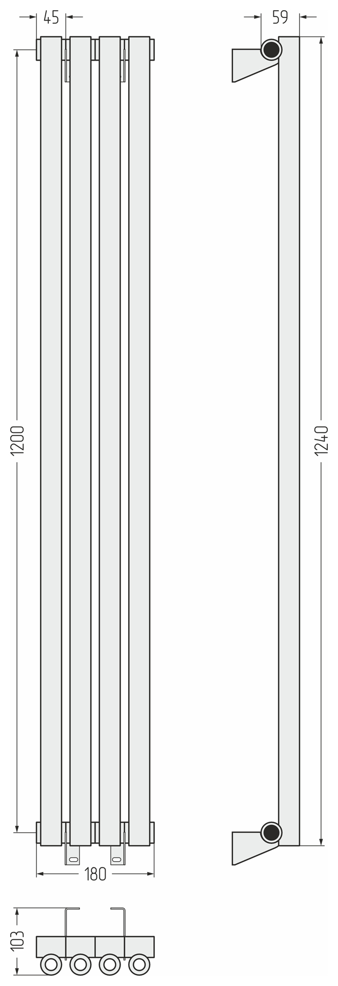 Радиаторы Сунержа DESIGN ДР ЭСТЕТ-0 н/ж 1200х180 / 4 сек (Сатин)
