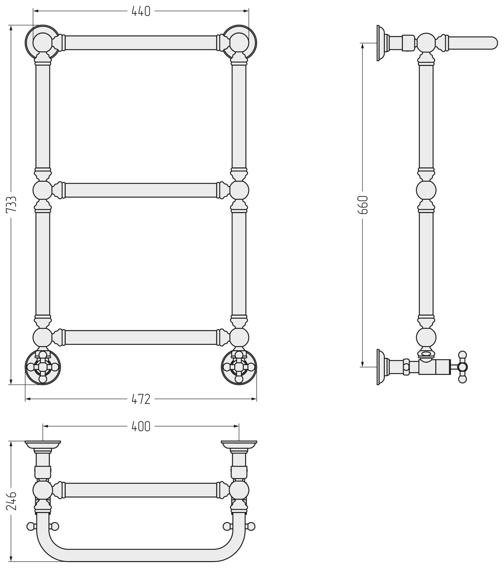 Водяные полотенцесушители Сунержа DESIGN ДР "Ренессанс 1386" 660х400 (Белый)