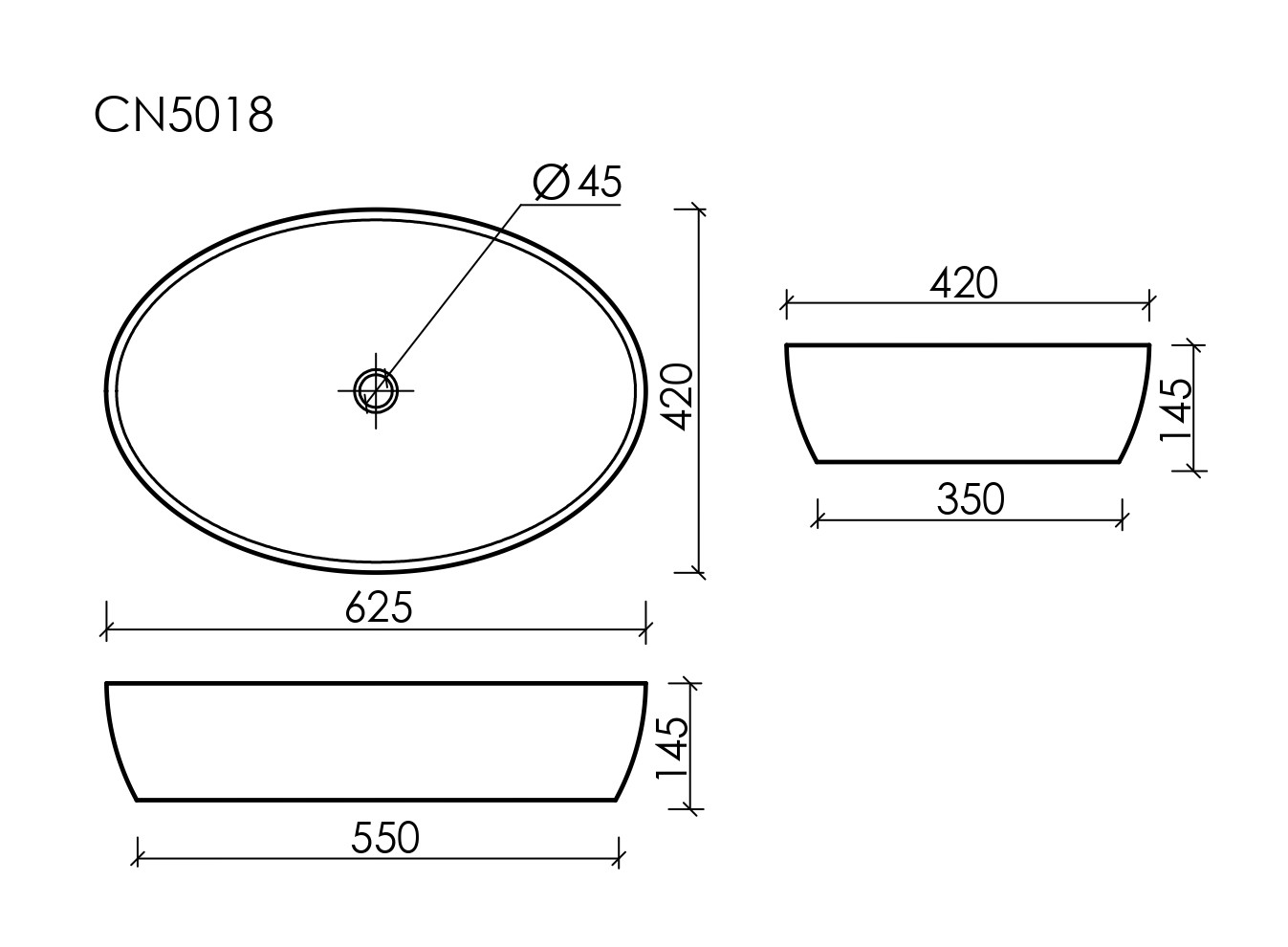 Умывальник чаша накладная овальная Element 610x410x150мм - фото 8