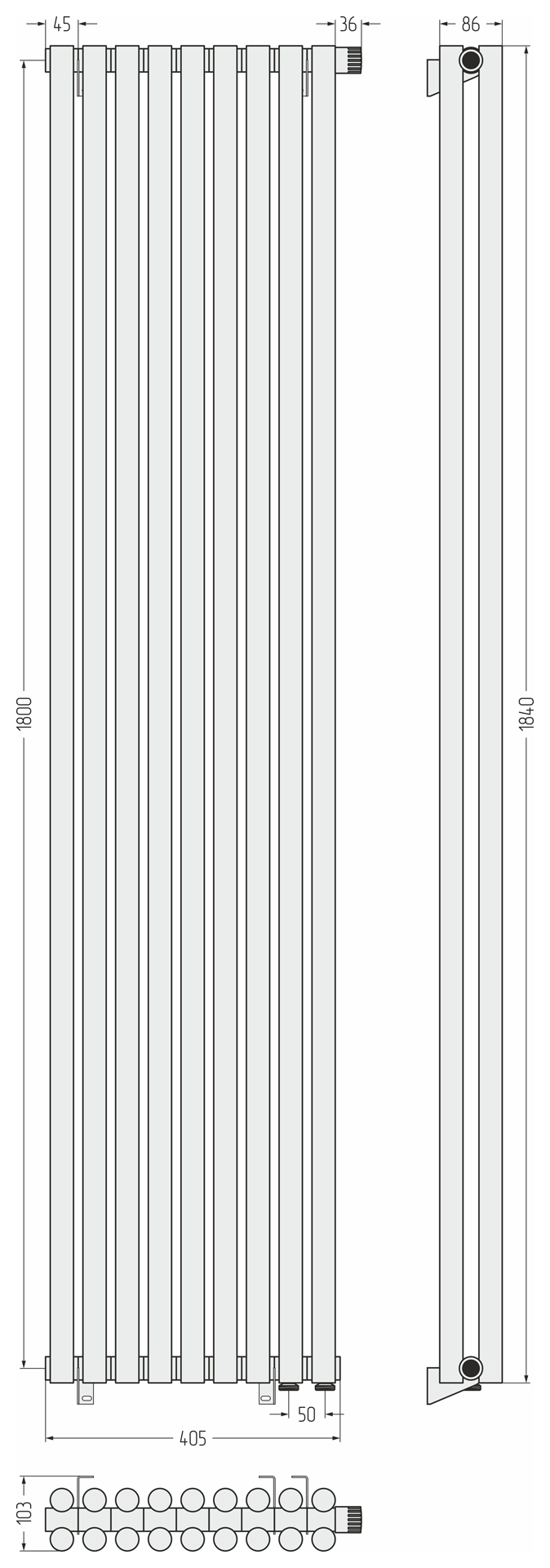 Радиаторы Сунержа DESIGN ДР ЭСТЕТ-11 н/ж EU50 1800х405 / 9 сек (Состаренная латунь) - фото 5