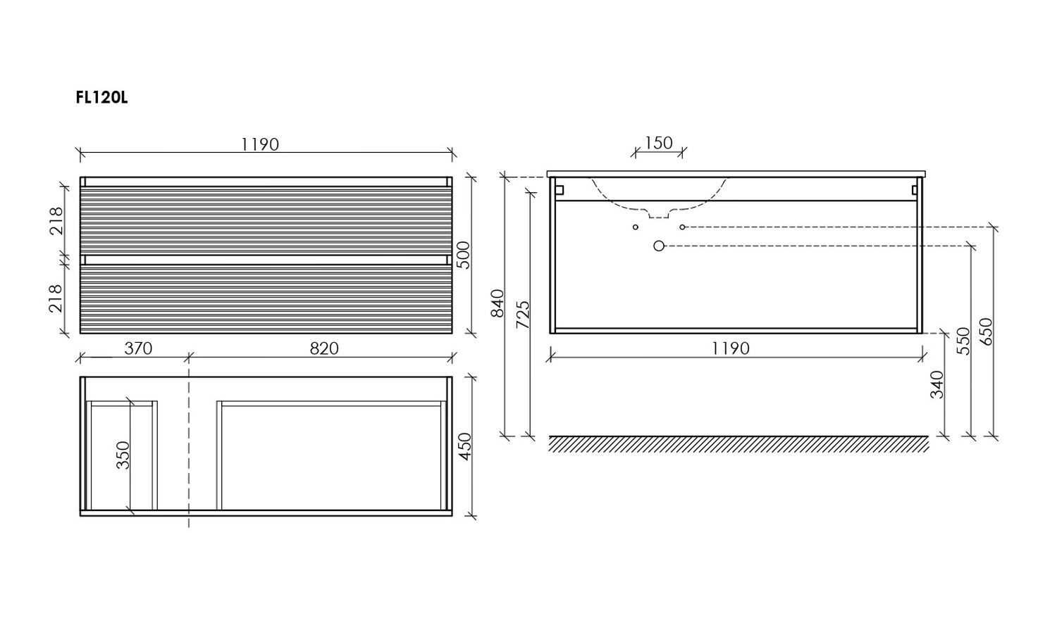 Тумба под столешницу Sancos Фолк (Folk) FL120LGS 120x45x50 темный серый (grey soft)
