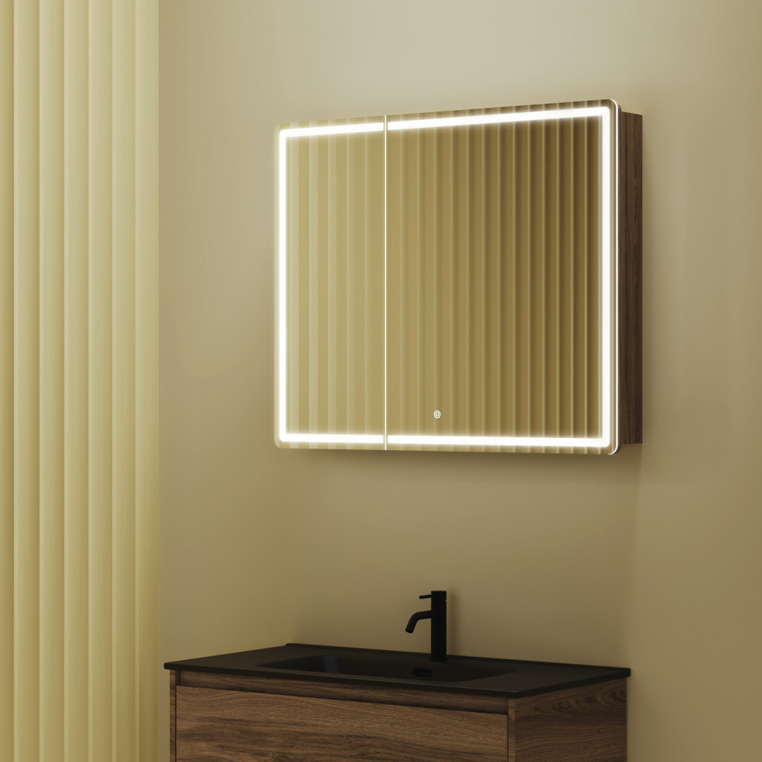 Зеркальный шкаф Sancos Блик (Mirror) MI90ECH 90x75 с подсветкой, дуб чарльстон