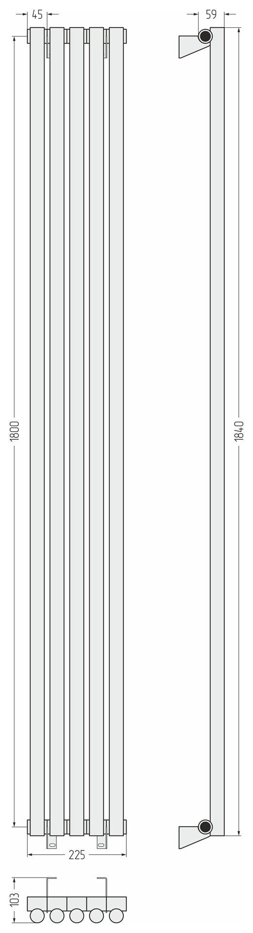 Радиаторы Сунержа DESIGN ДР ЭСТЕТ-1 н/ж 1800х225 / 5 сек (Белый)