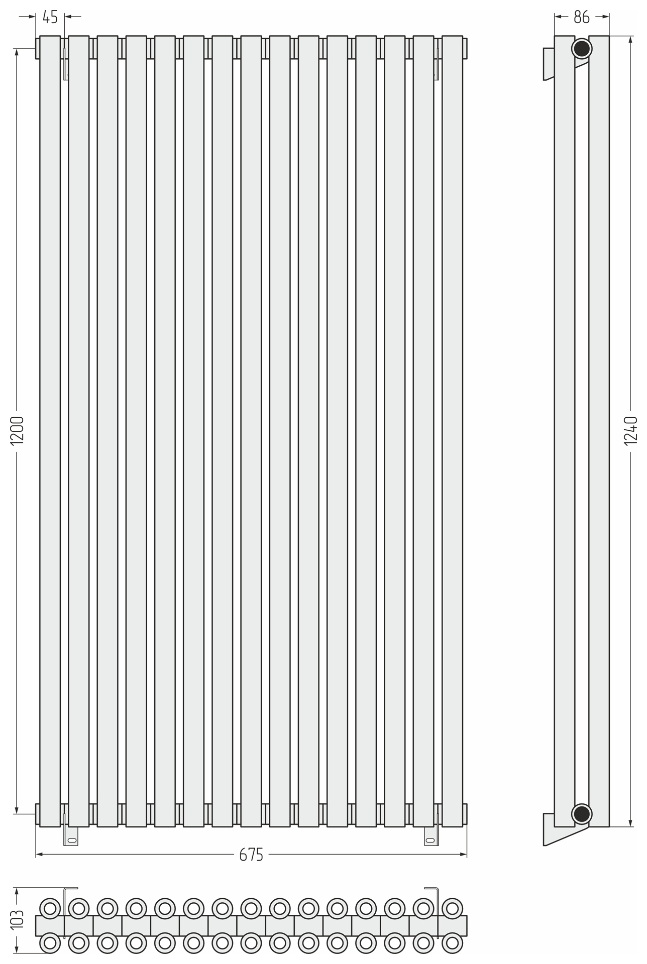 Радиаторы Сунержа DESIGN ДР ЭСТЕТ-00 н/ж 1200х675 / 15 сек (Тёмный титан муар)