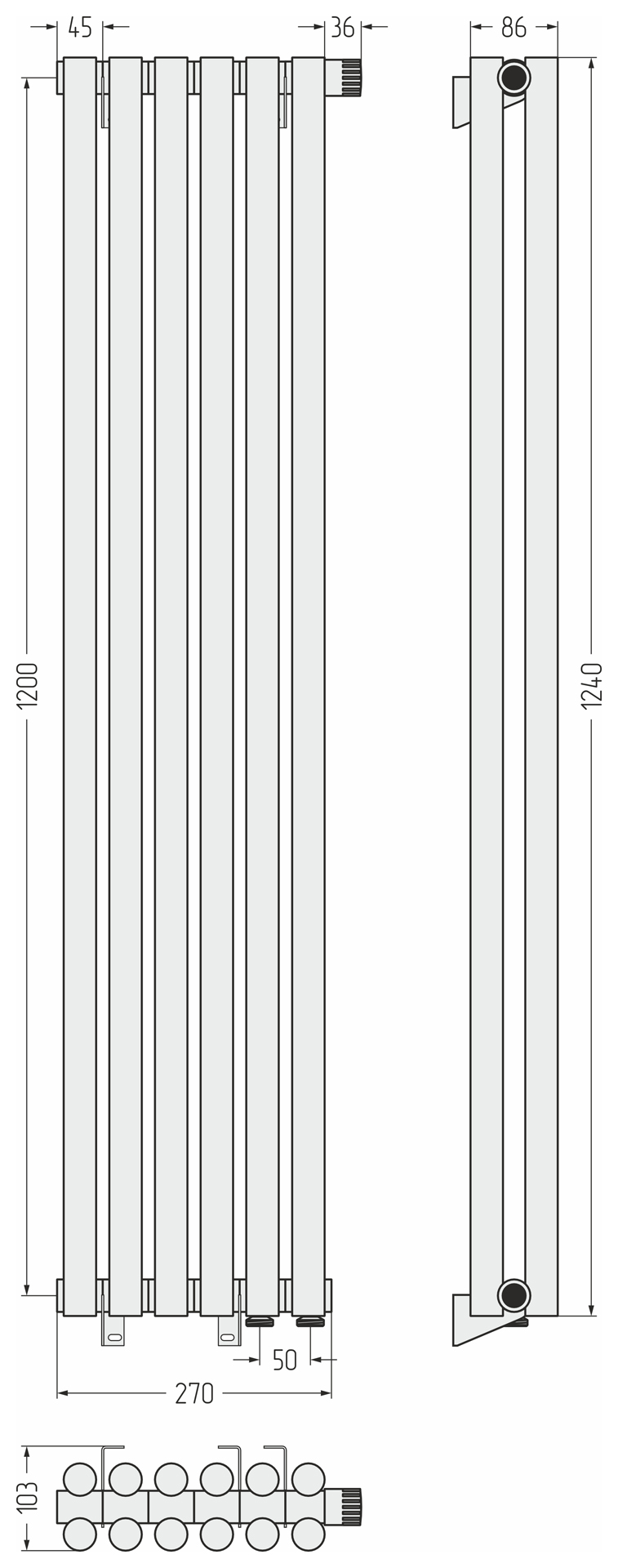 Радиаторы Сунержа DESIGN ДР ЭСТЕТ-11 н/ж EU50 1200х270 / 6 сек (Состаренная латунь) - фото 5