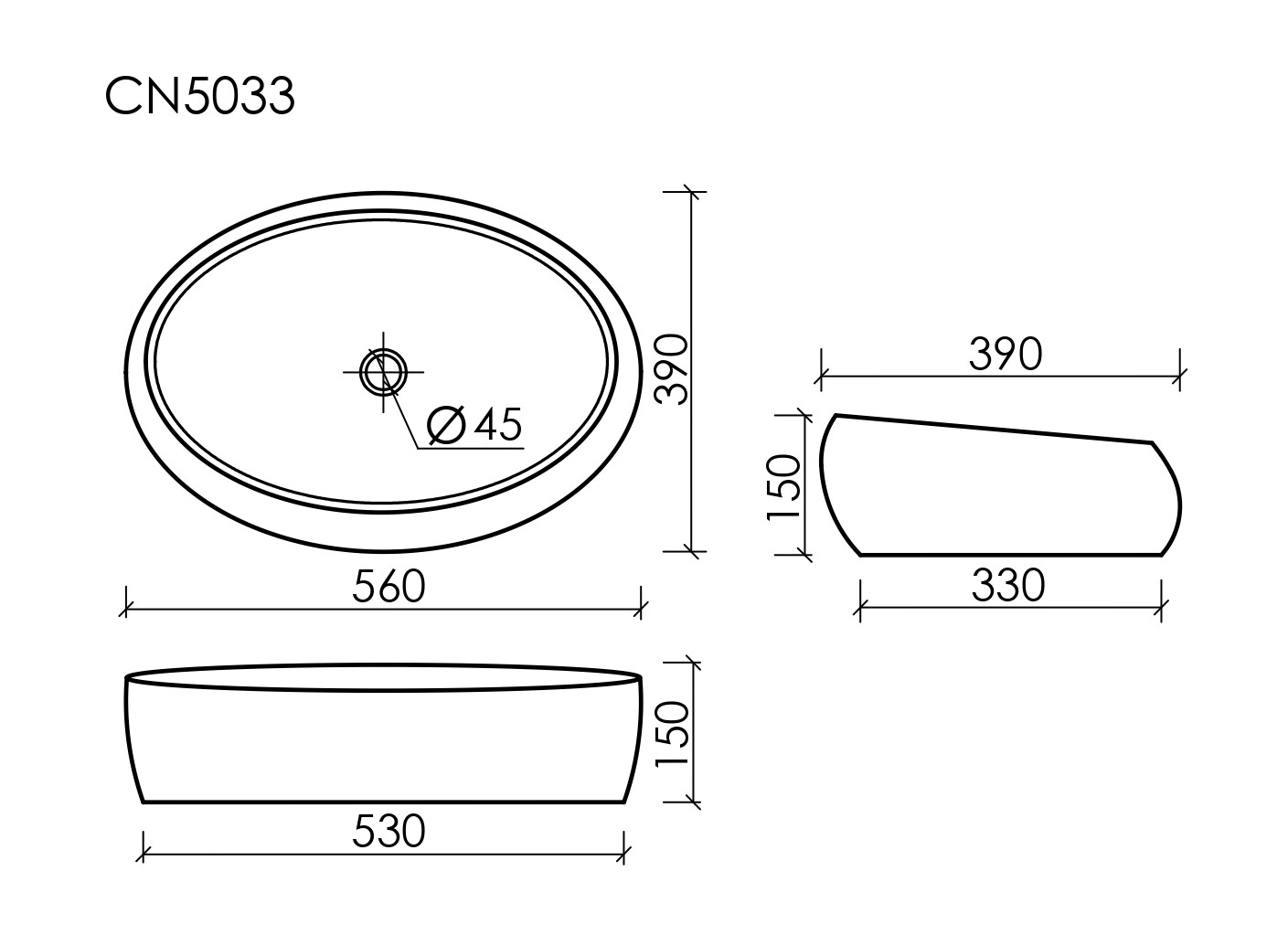 Умывальник чаша накладная овальная Element 560x390x150мм - фото 10