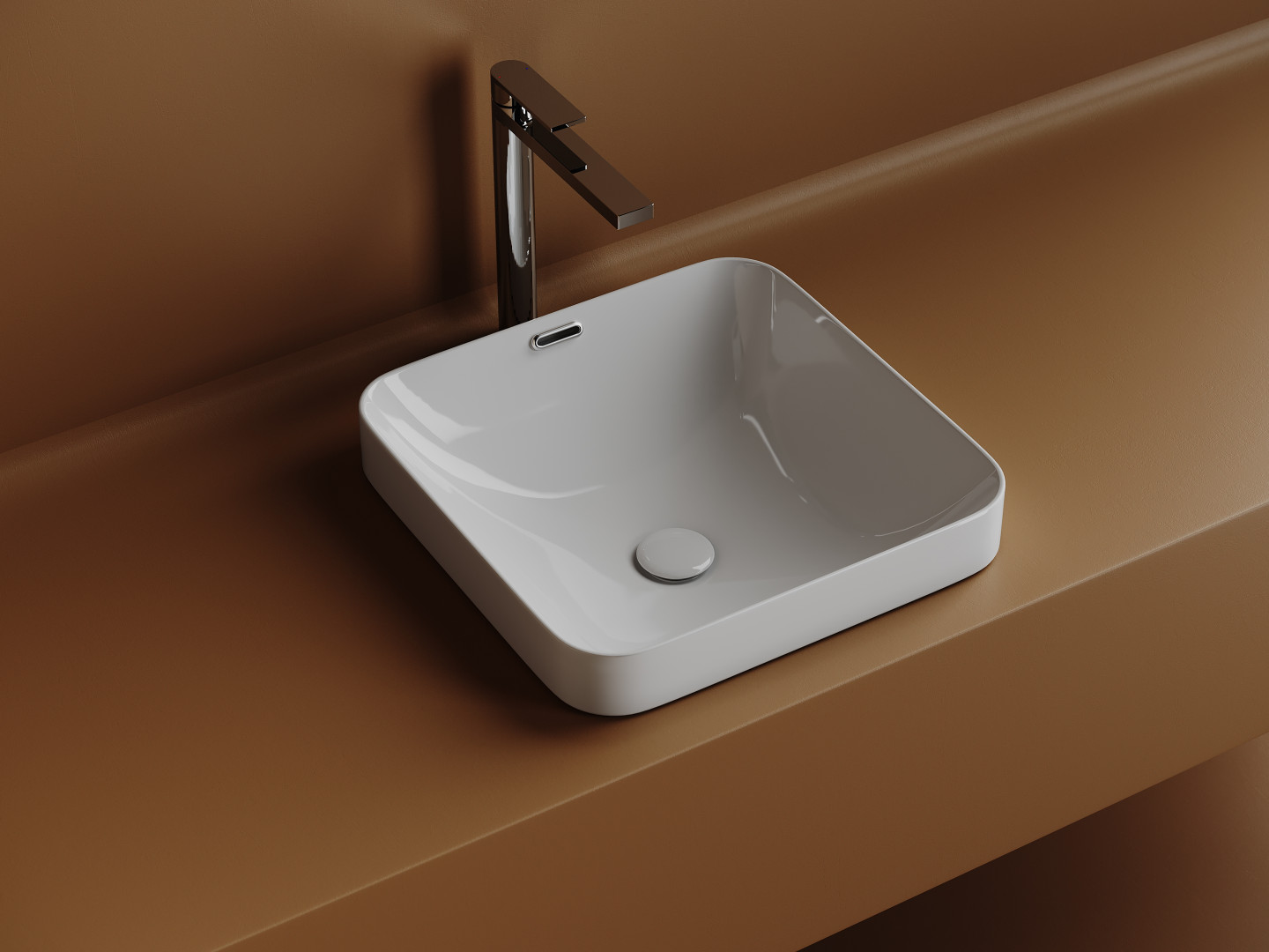 Раковина встраиваемая сверху CERAMICANOVA Element с отверстием слива - перелива  квадратной формы 438x438x172 мм  цвет белый  арт. CN6077