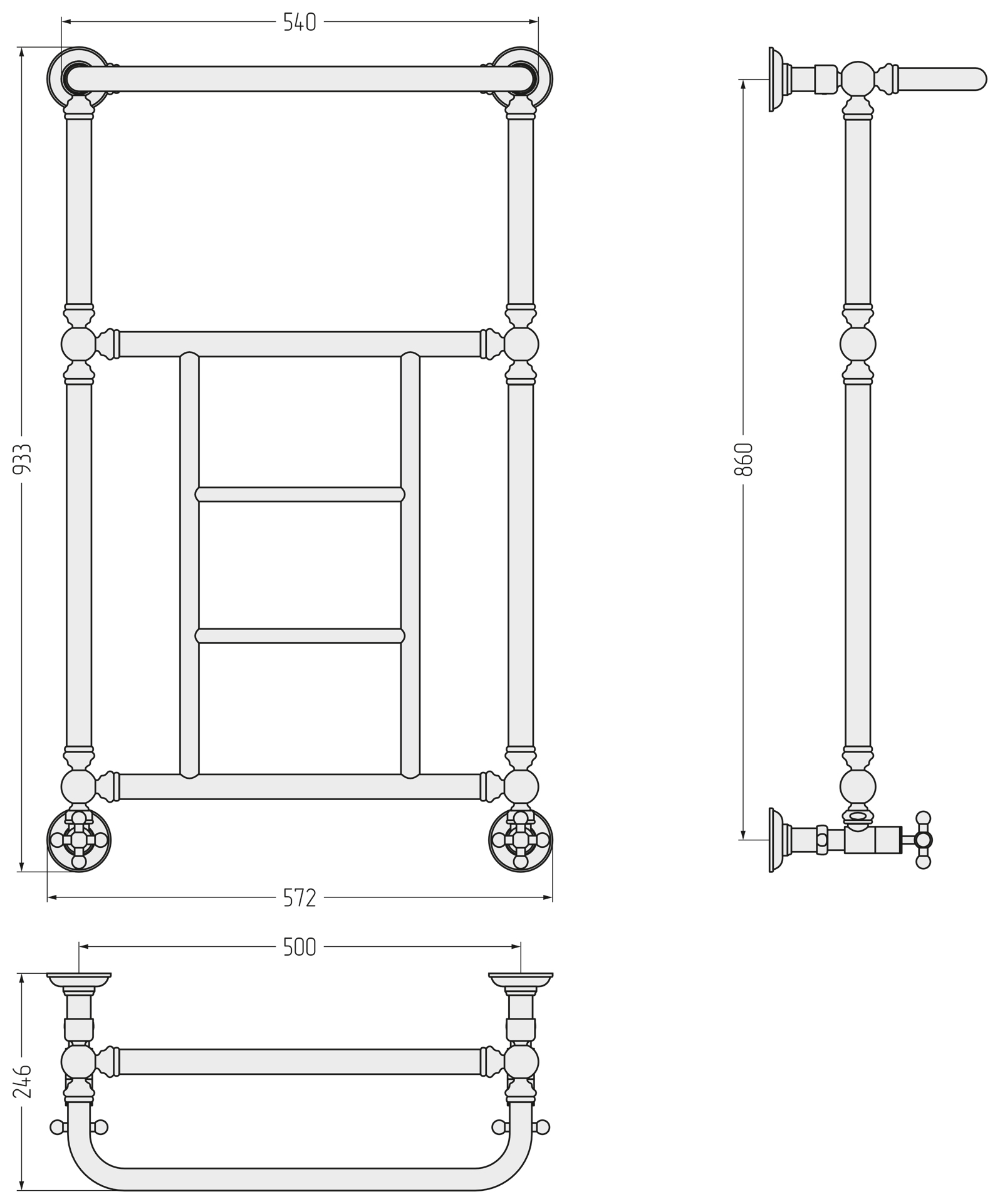 Водяные полотенцесушители Сунержа DESIGN ДР "Ренессанс 1452" 860х500 (Матовый белый)