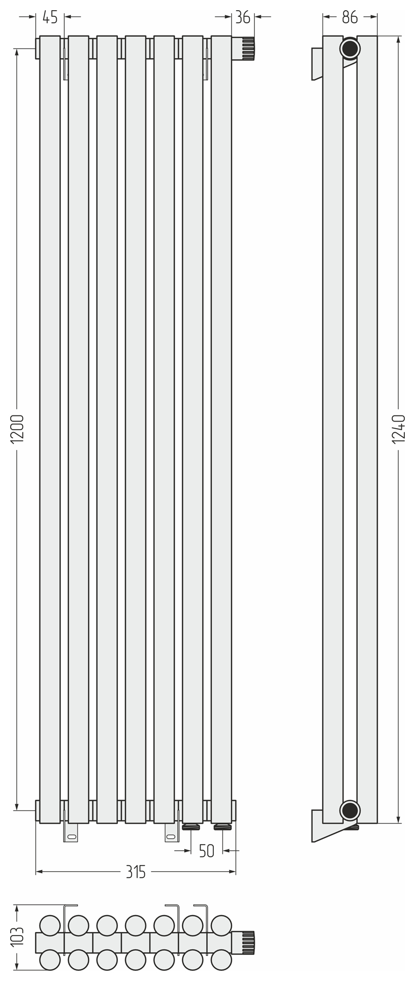 Радиаторы Сунержа DESIGN ДР ЭСТЕТ-11 н/ж EU50 1200х315 / 7 сек (Сатин) - фото 5