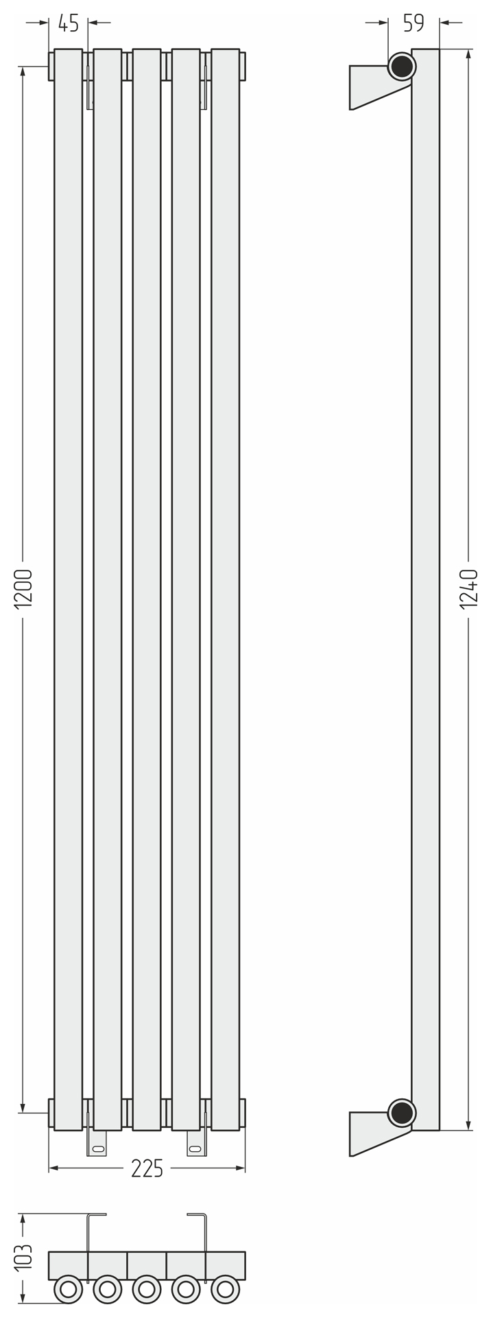 Радиаторы Сунержа DESIGN ДР ЭСТЕТ-0 н/ж 1200х225 / 5 сек (Матовый белый)