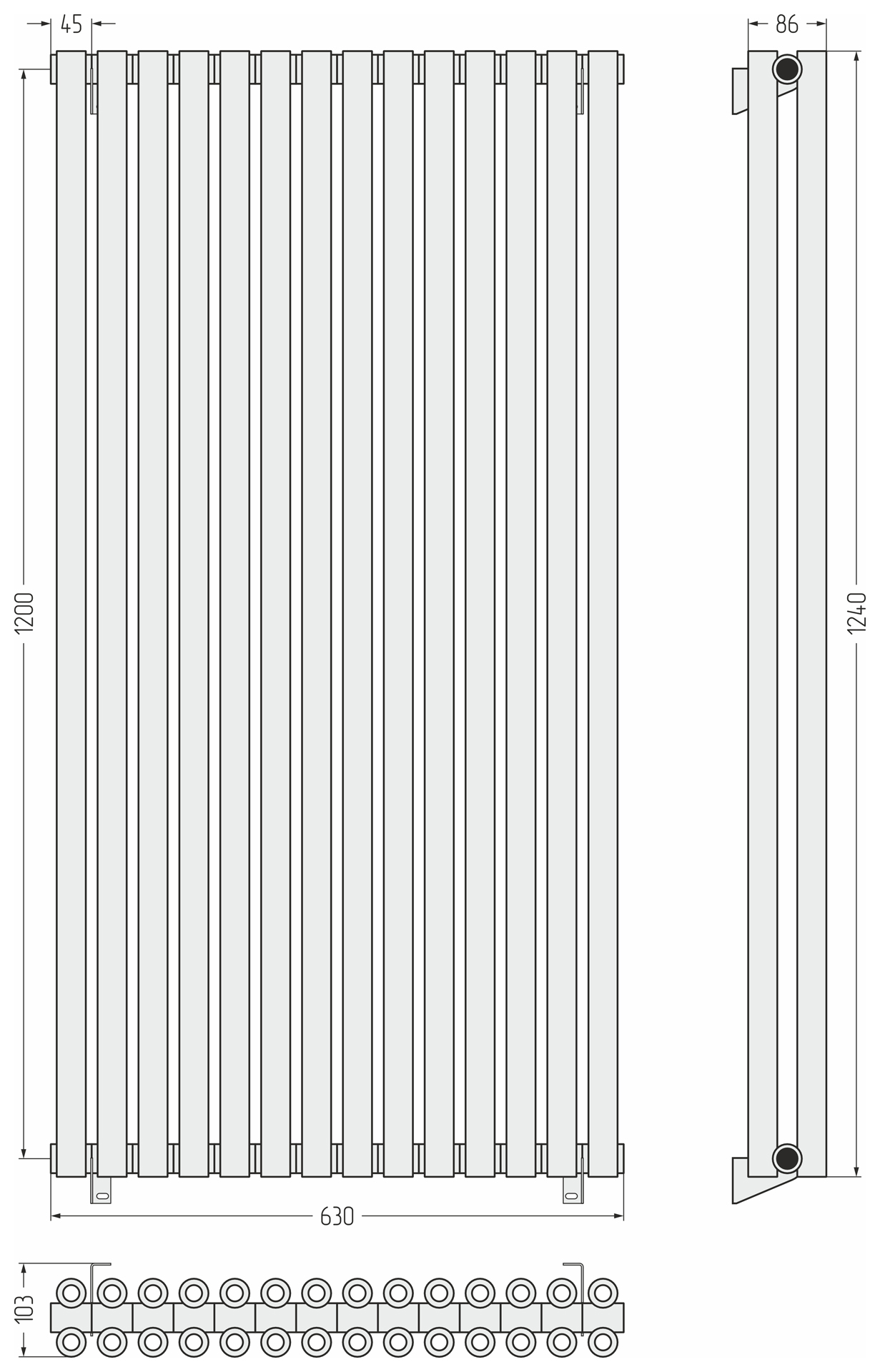 Радиаторы Сунержа DESIGN ДР ЭСТЕТ-00 н/ж 1200х630 / 14 сек (Тёмный титан муар)