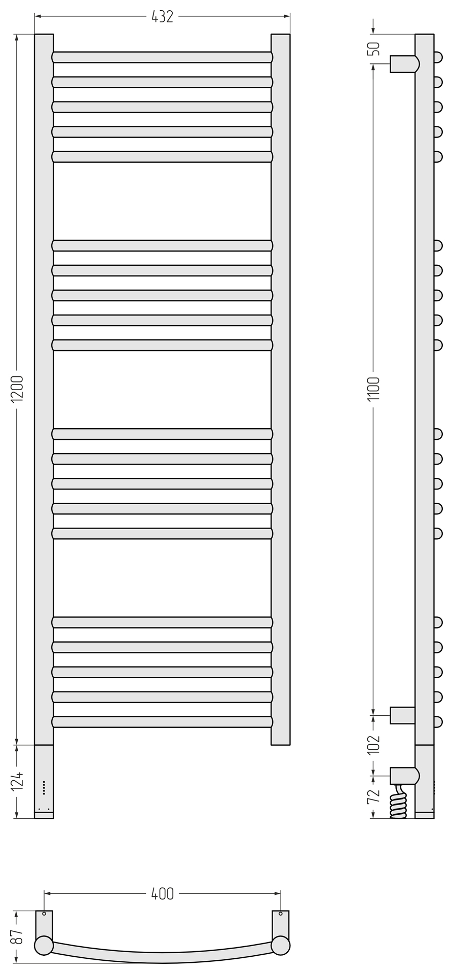 Электрические полотенцесушители Сунержа DESIGN РЭБ БОГЕМА 3.1 1200х400 МЭМ левый (Матовый чёрный)