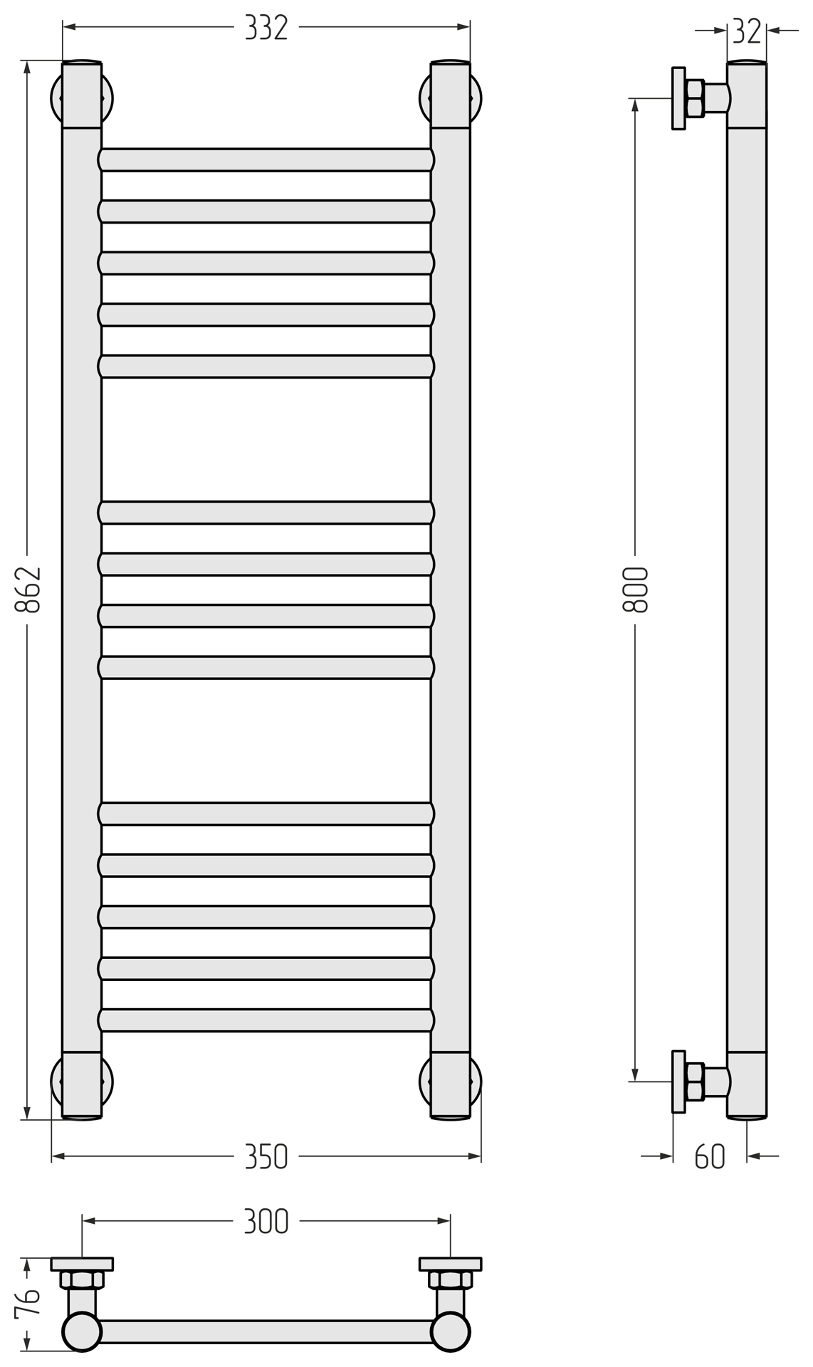 Водяные полотенцесушители Сунержа DESIGN ДР "Богема+" прямая 800х300 (Золотой шёлк)