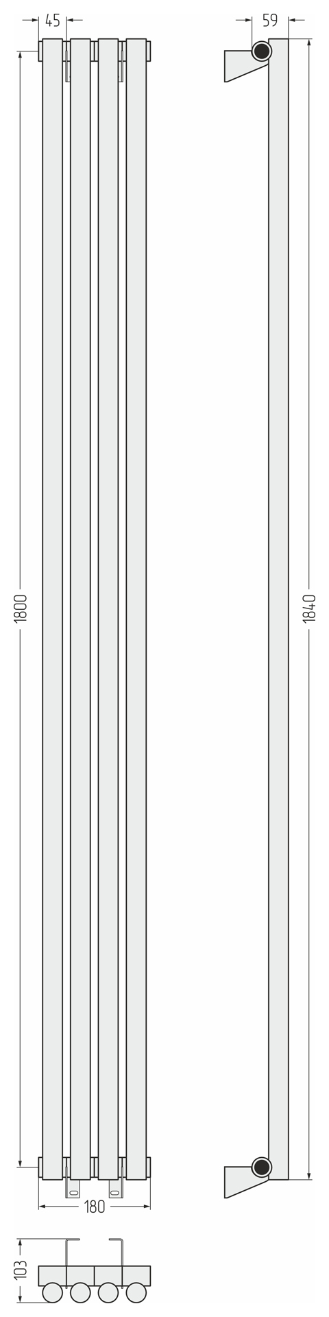 Радиаторы Сунержа DESIGN ДР ЭСТЕТ-1 н/ж 1800х180 / 4 сек (Золотой шёлк)