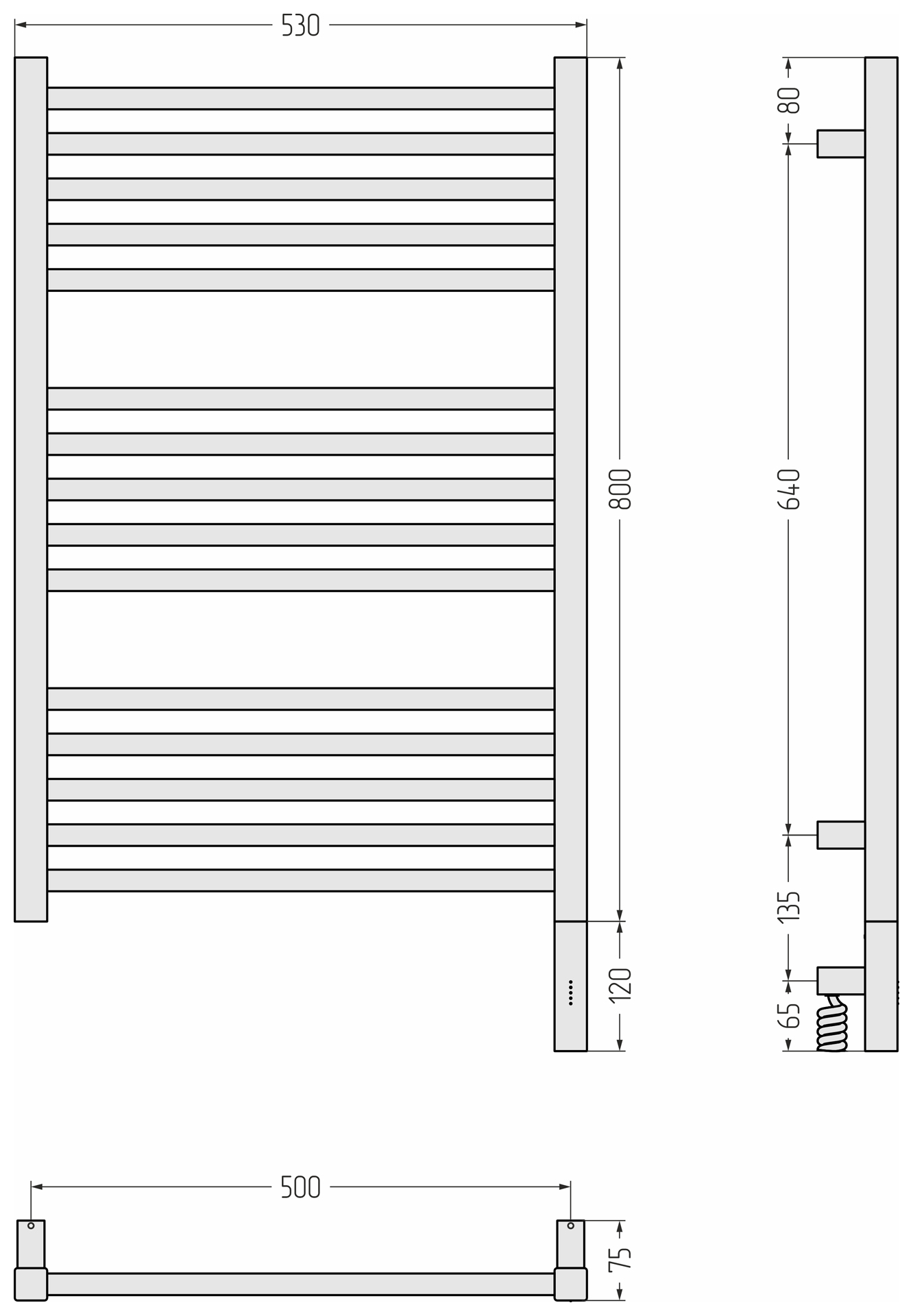 Электрические полотенцесушители Сунержа DESIGN РЭБ МОДУС 3.1 800х500 МЭМ правый (Матовый чёрный)