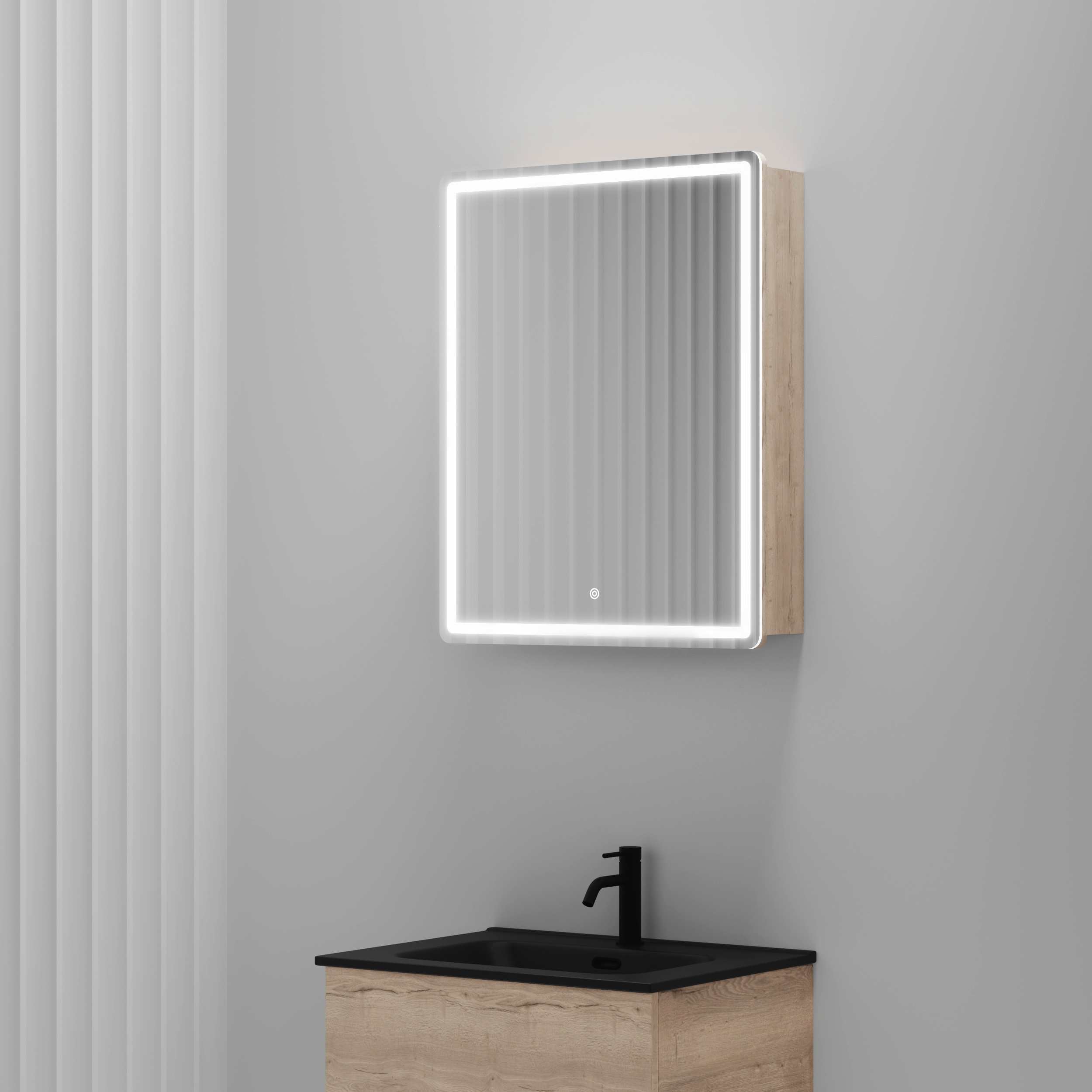 Зеркальный шкаф Sancos Блик (Mirror) MI60EG 60x75 с подсветкой, дуб галифакс натуральный