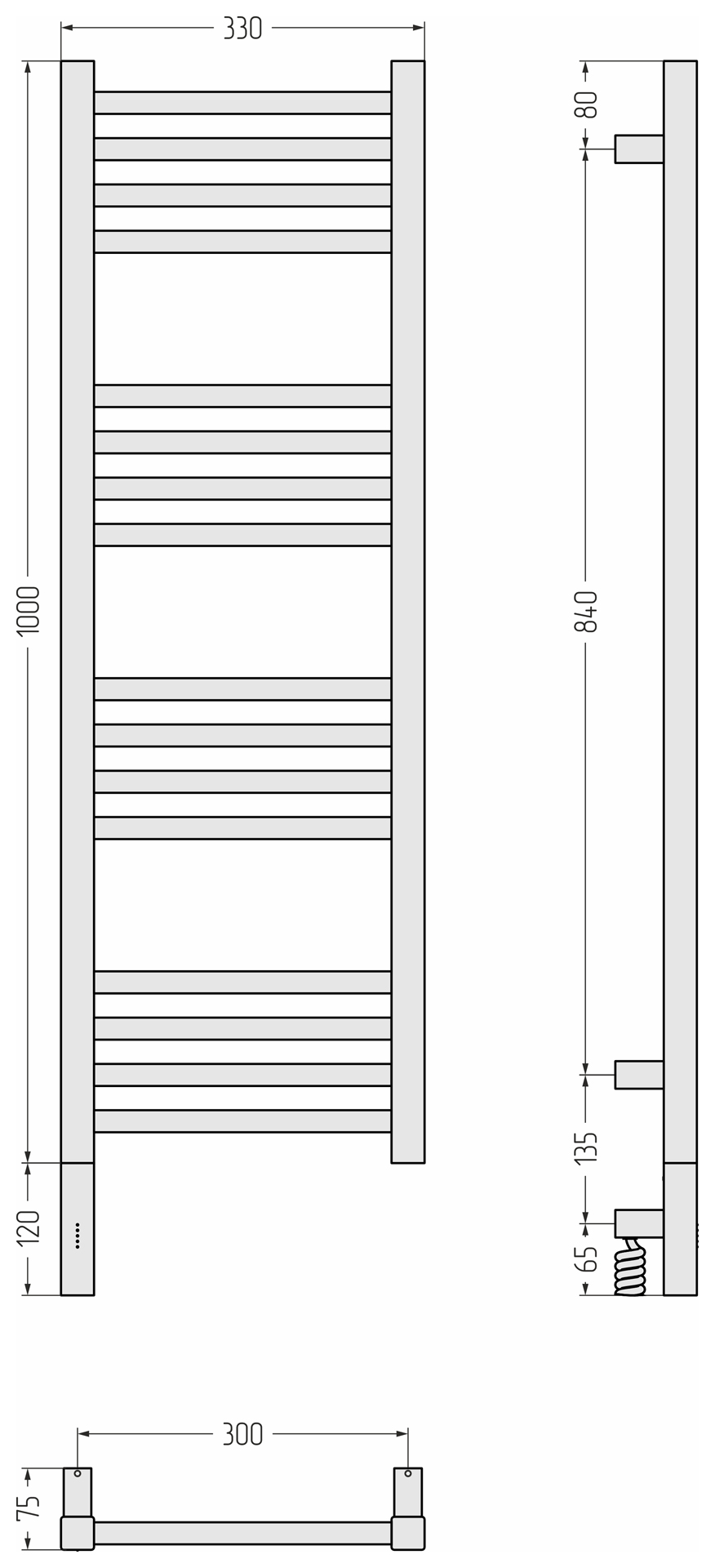 Электрические полотенцесушители Сунержа DESIGN РЭБ МОДУС 3.1 1000х300 МЭМ левый (Сатин)