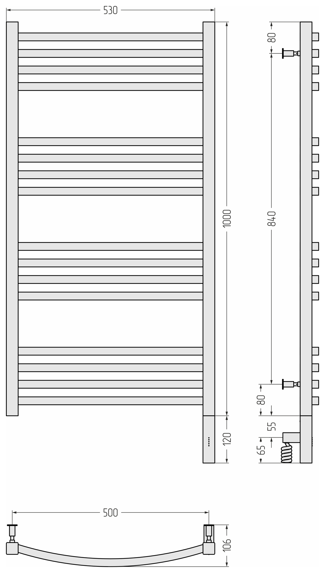 Электрические полотенцесушители Сунержа DESIGN РЭБ АРКУС 3.0 1000х500 МЭМ правый (Белый)