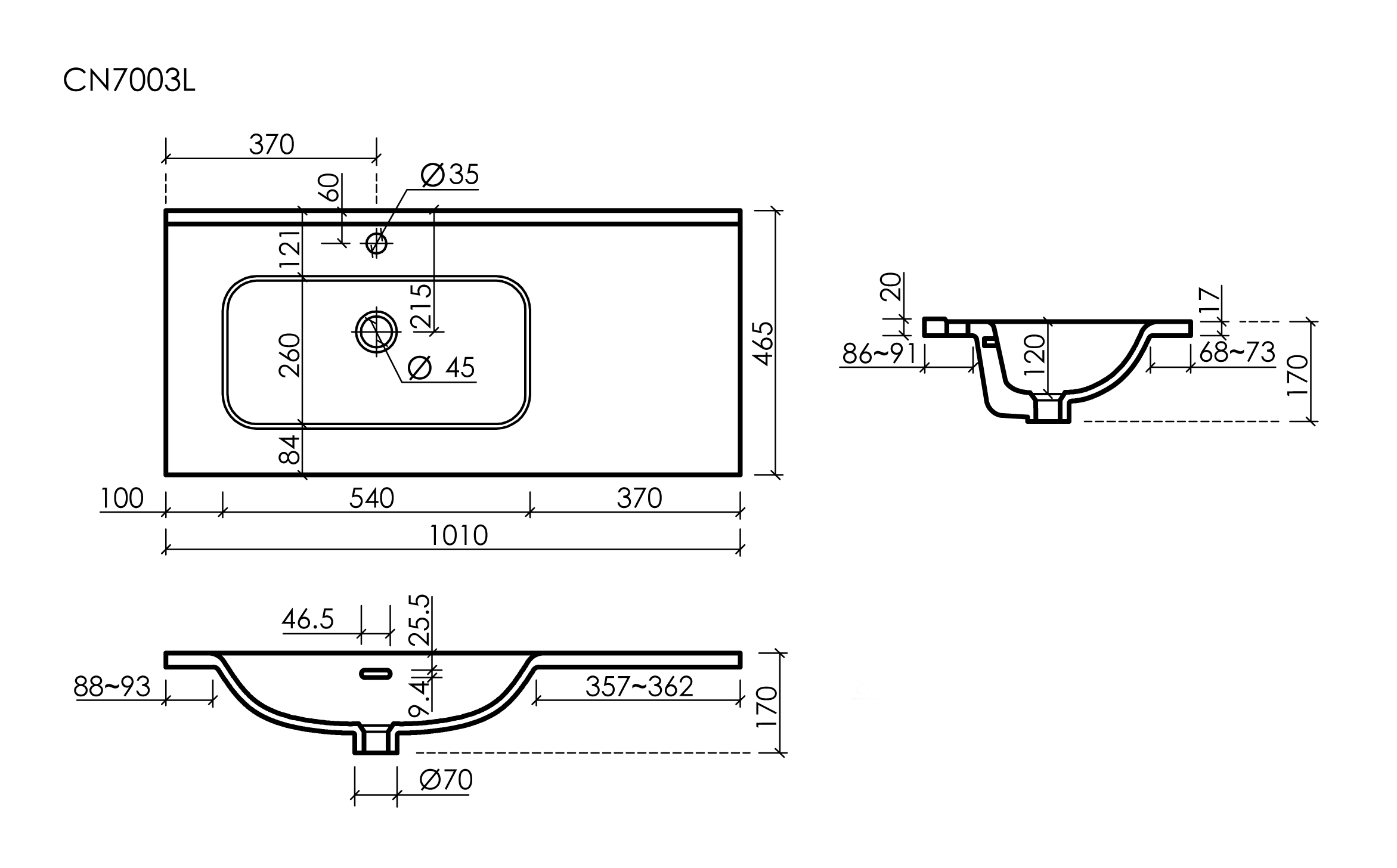 Раковина-столешница Ceramicanova Элемент (Element) CN7003L 100x47x18 белый глянцевый