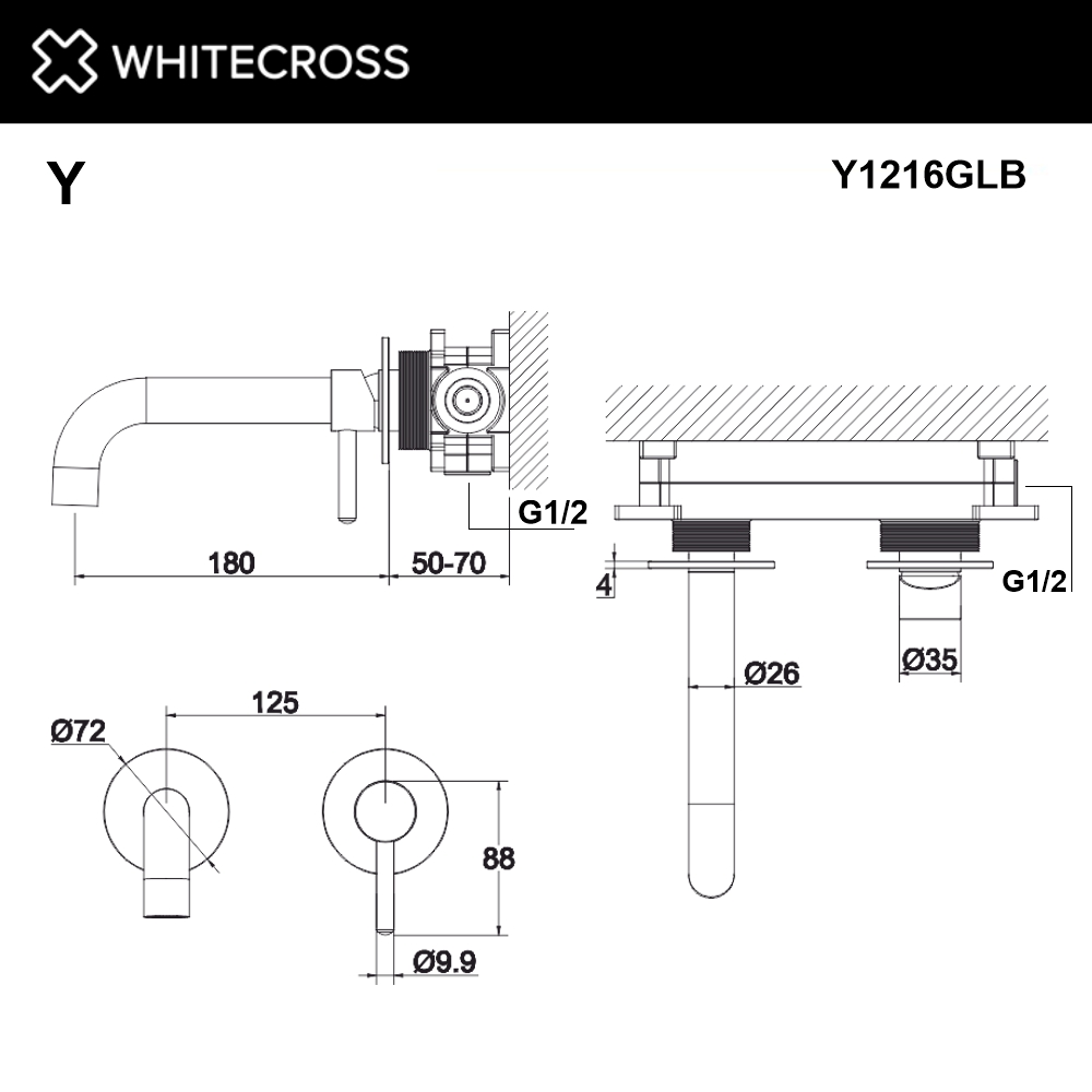 Смеситель для умывальника скрытого монтажа WHITECROSS Y Y1216GLB (брашированное золото)