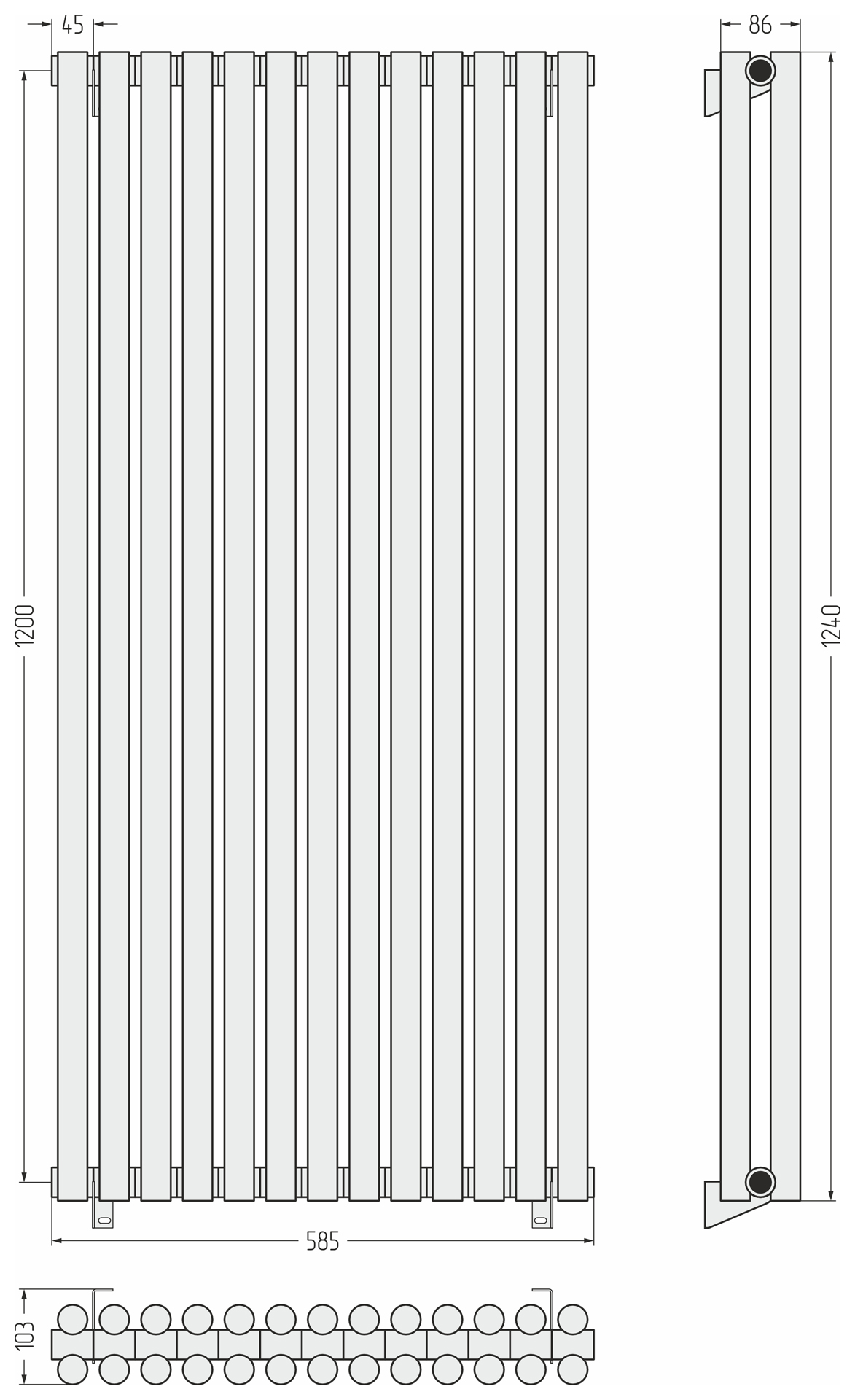 Радиаторы Сунержа DESIGN ДР ЭСТЕТ-11 н/ж 1200х585 / 13 сек (Матовый белый)