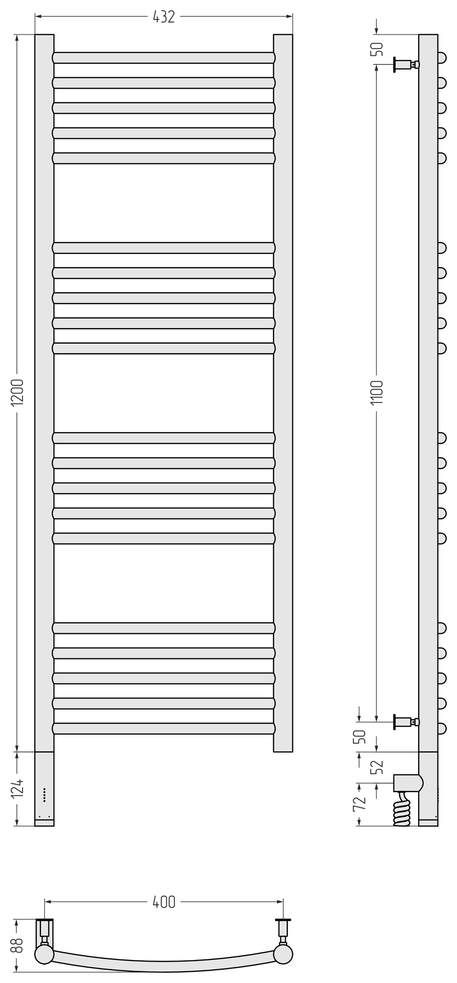 Электрические полотенцесушители Сунержа DESIGN РЭБ "БОГЕМА 3.0" 1200х400 / МЭМ левый (Тёмный титан муар)
