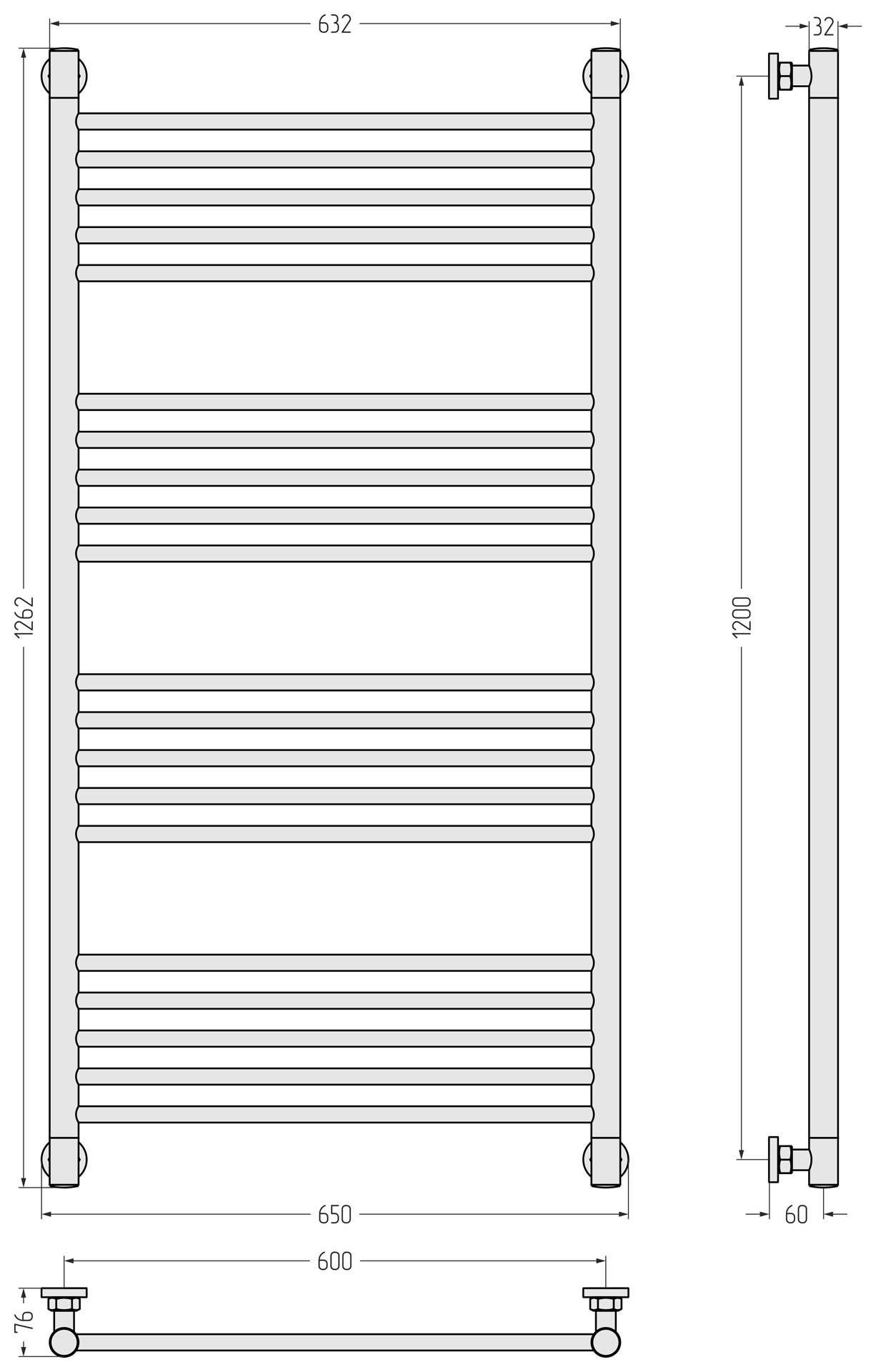Водяные полотенцесушители Сунержа DESIGN ДР "Богема+" прямая 1200х600 (Золотой шёлк)