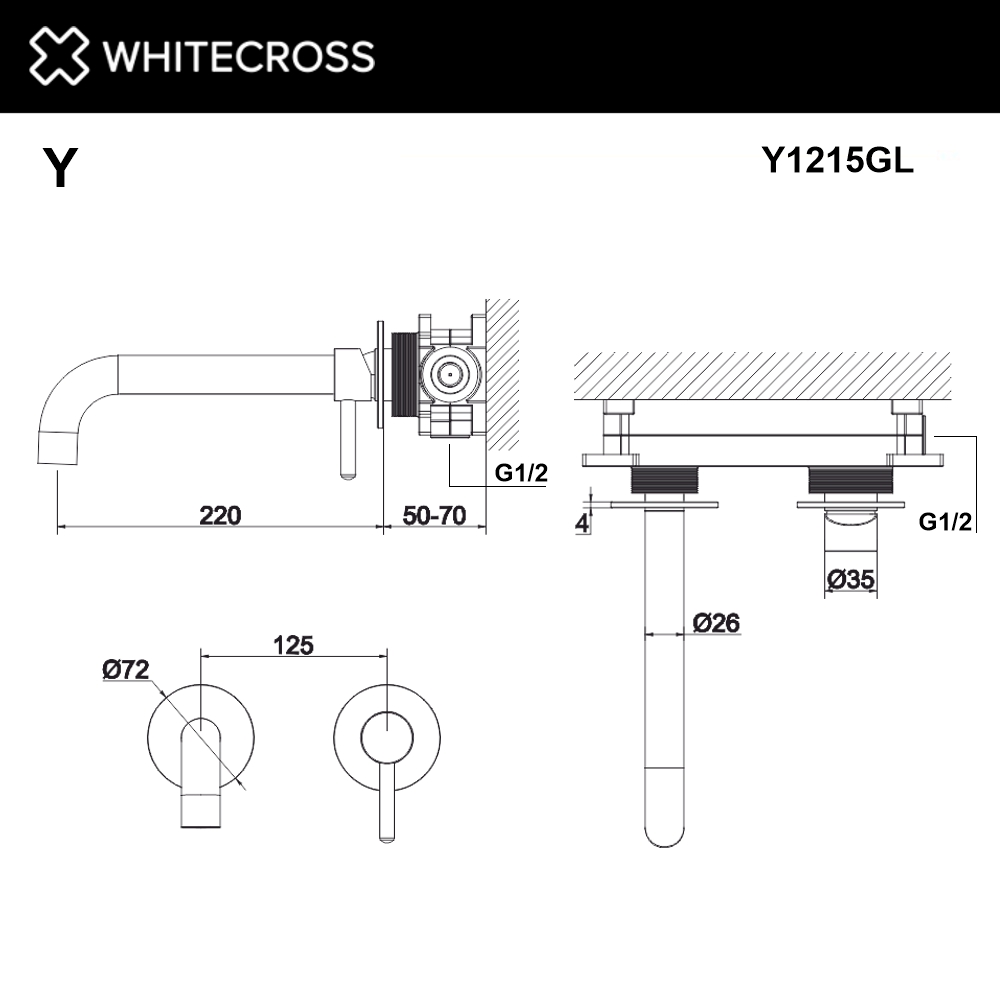 Смеситель для умывальника скрытого монтажа WHITECROSS Y Y1215GL (золото)
