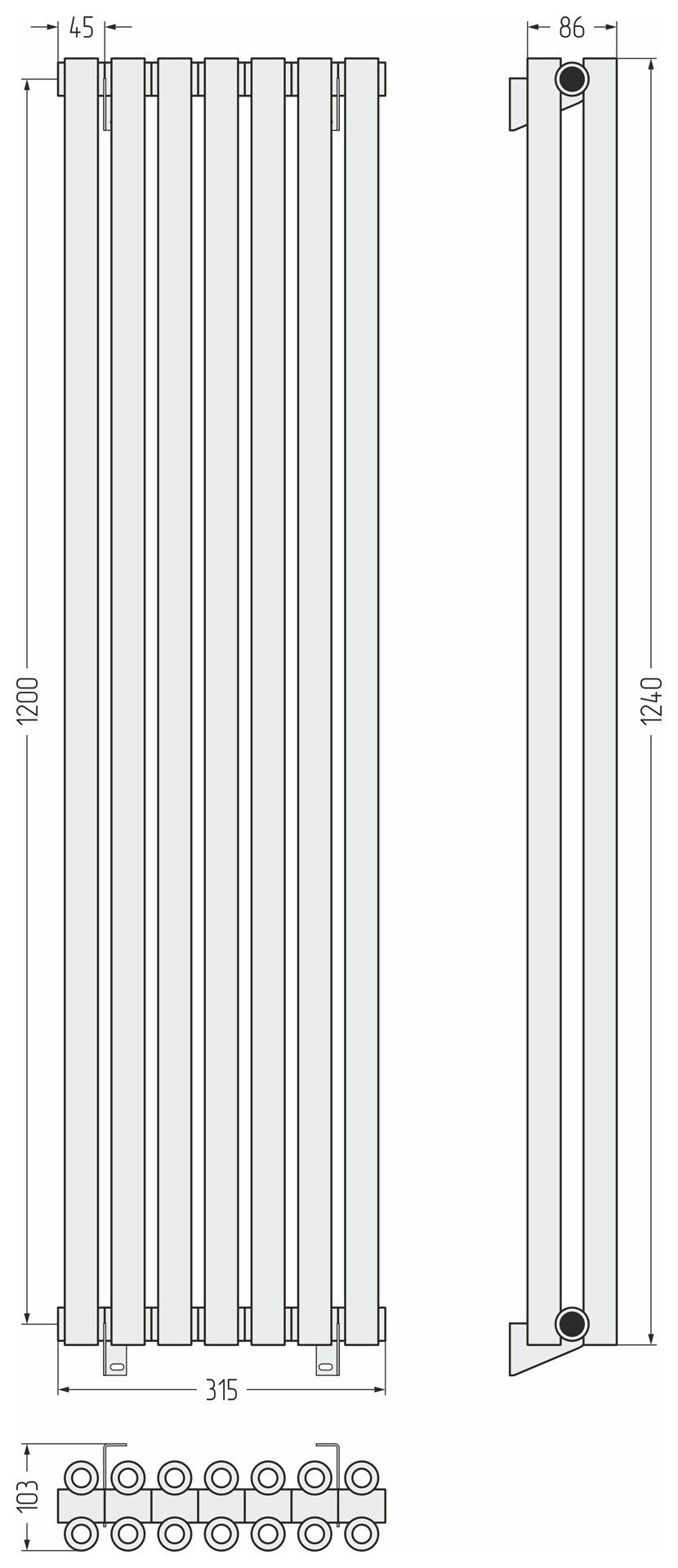 Радиаторы Сунержа DESIGN ДР ЭСТЕТ-00 н/ж 1200х315 / 7 сек (Сатин)
