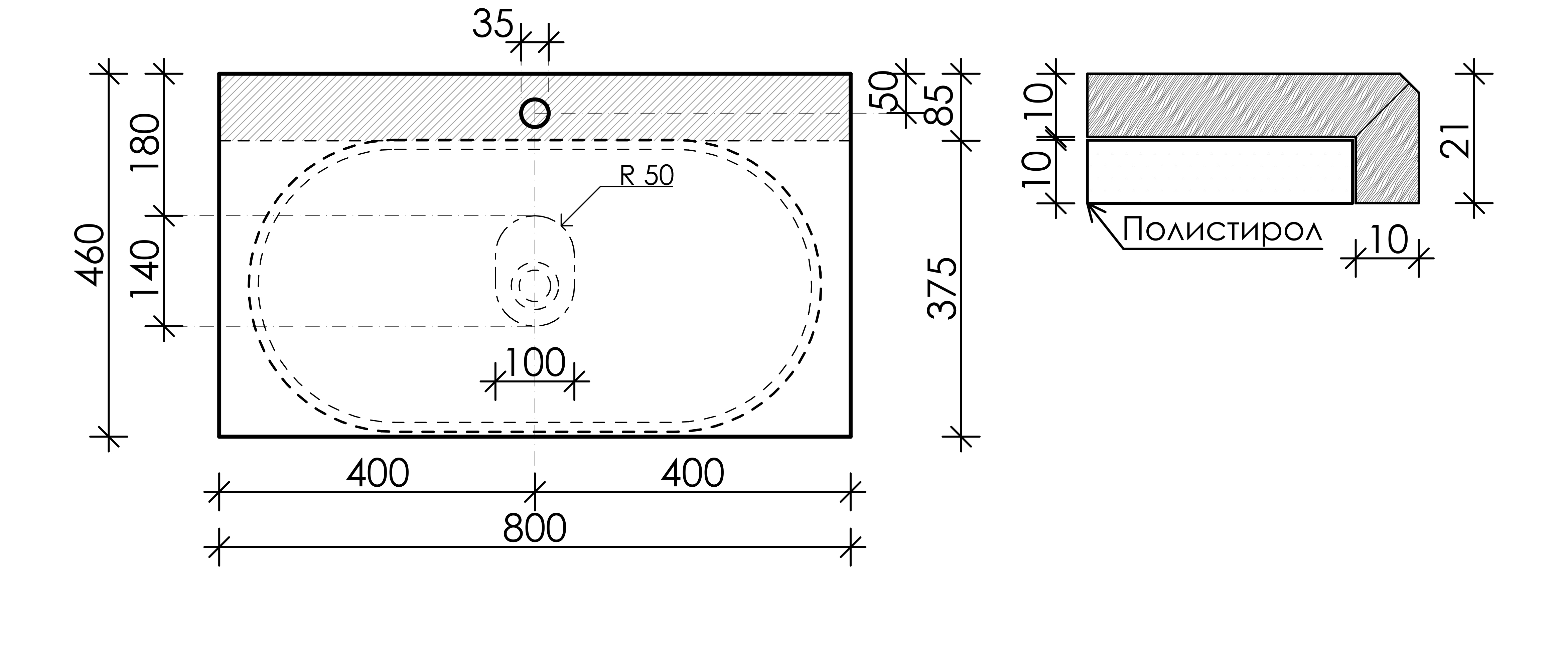 Столешница Sancos TT80A1X 80x46 с отверстием под смеситель, черное небо (black sky)