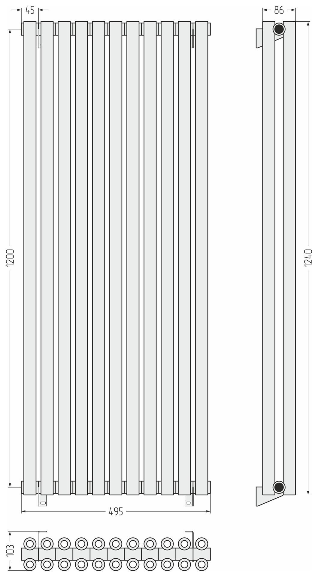 Радиаторы Сунержа DESIGN ДР ЭСТЕТ-00 н/ж 1200х495 / 11 сек (Сатин)