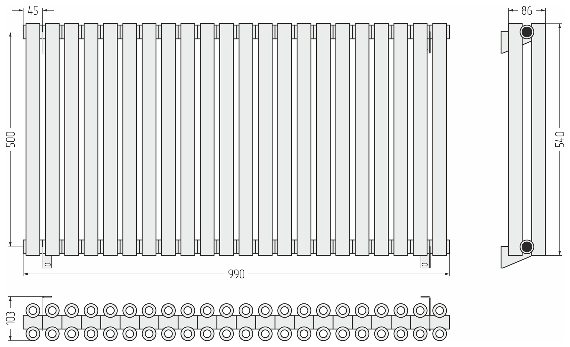 Радиаторы Сунержа DESIGN ДР ЭСТЕТ-00 н/ж 500х990 / 22 сек (Золото)