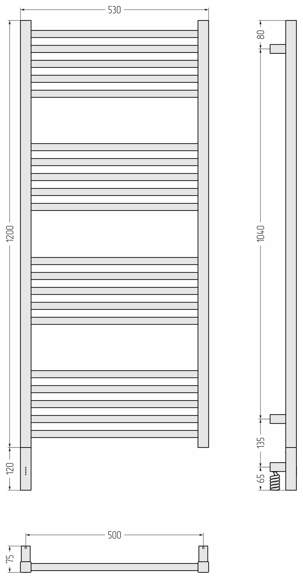 Электрические полотенцесушители Сунержа DESIGN РЭБ МОДУС 3.1 1200х500 МЭМ левый (Матовый белый)
