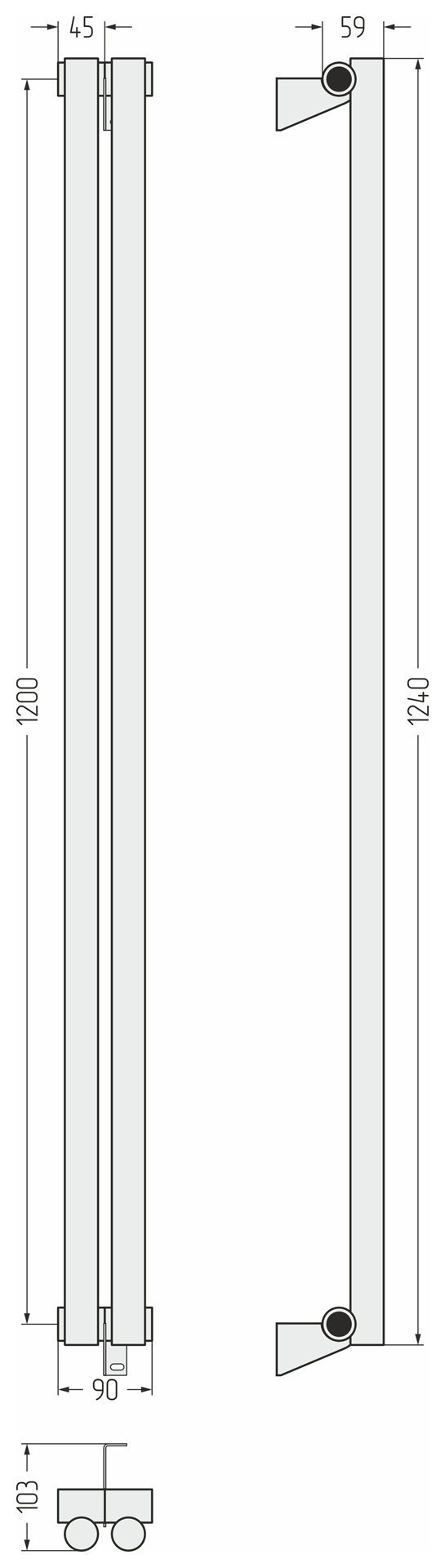 Радиаторы Сунержа DESIGN ДР ЭСТЕТ-1 н/ж 1200х90 / 2 сек (Матовый чёрный)
