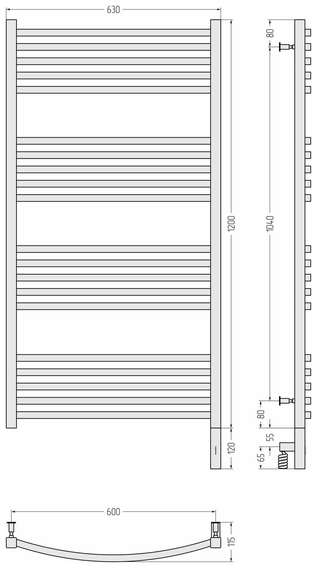 Электрические полотенцесушители Сунержа DESIGN РЭБ АРКУС 3.0 1200х600 МЭМ правый (Тёмный титан муар)