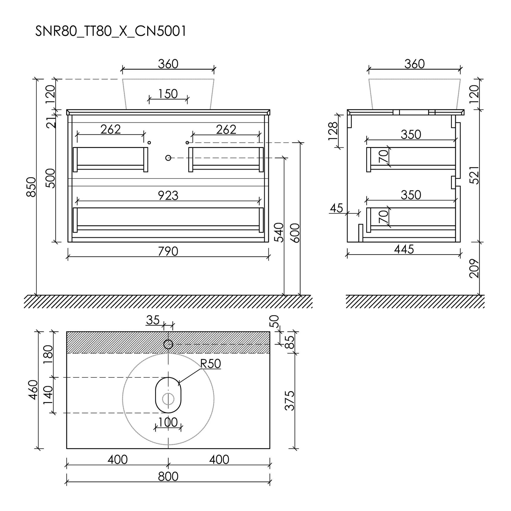 Тумба под столешницу Sancos Сноб Р (Snob R) SNR80W 80x45x50 белый матовый (bianco) - фото 6