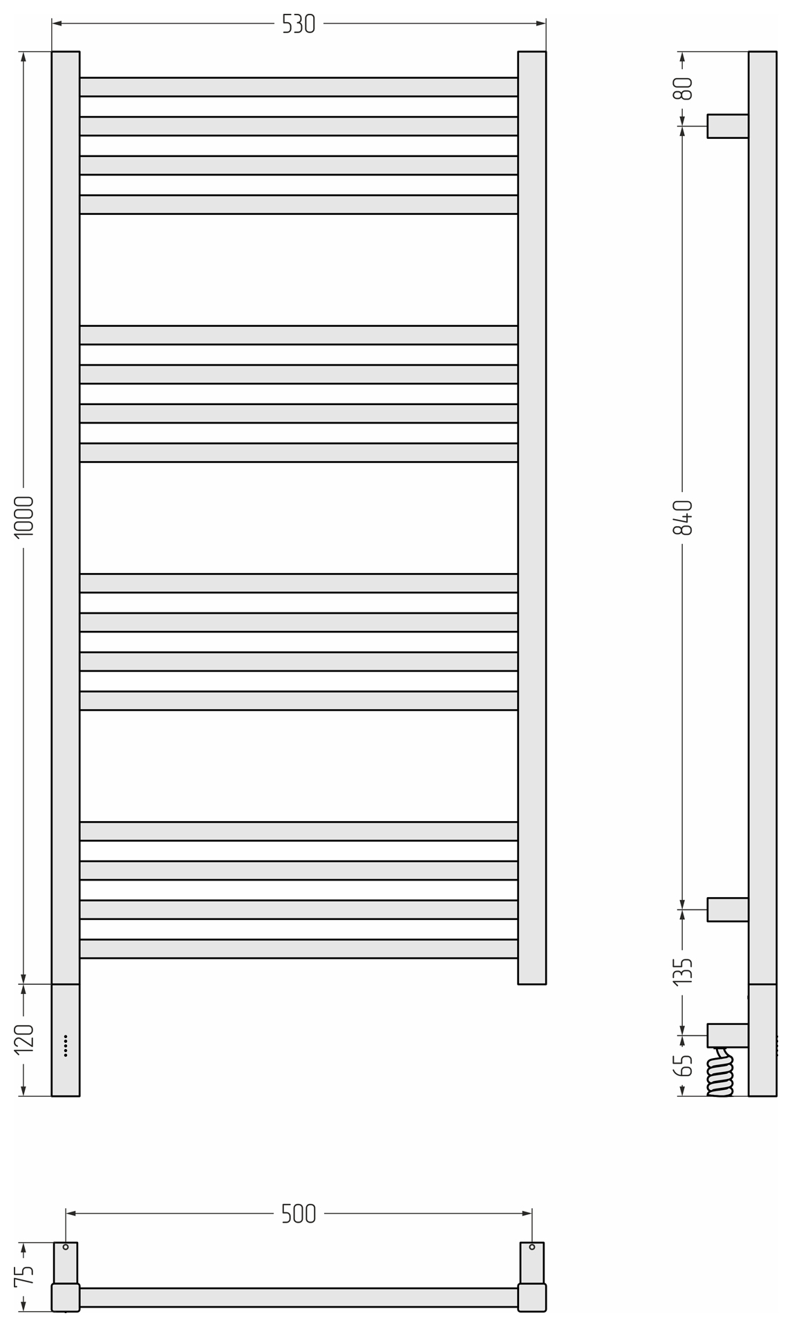 Электрические полотенцесушители Сунержа DESIGN РЭБ МОДУС 3.1 1000х500 МЭМ левый (Матовый чёрный)