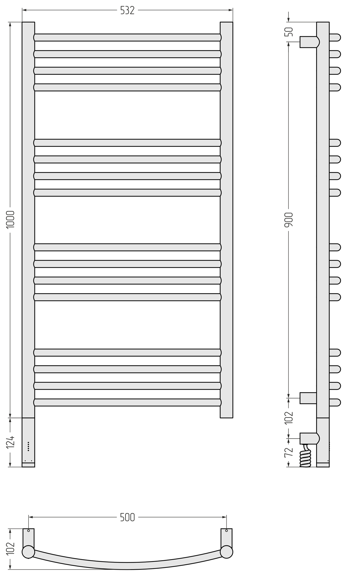 Электрические полотенцесушители Сунержа DESIGN РЭБ БОГЕМА 3.1 1000х500 МЭМ левый (Без покрытия)